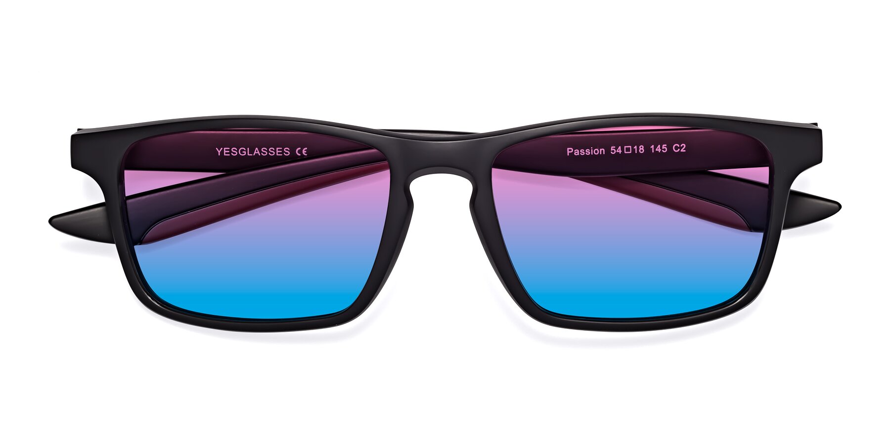 Folded Front of Passion in Matte Black-Wine with Pink / Blue Gradient Lenses
