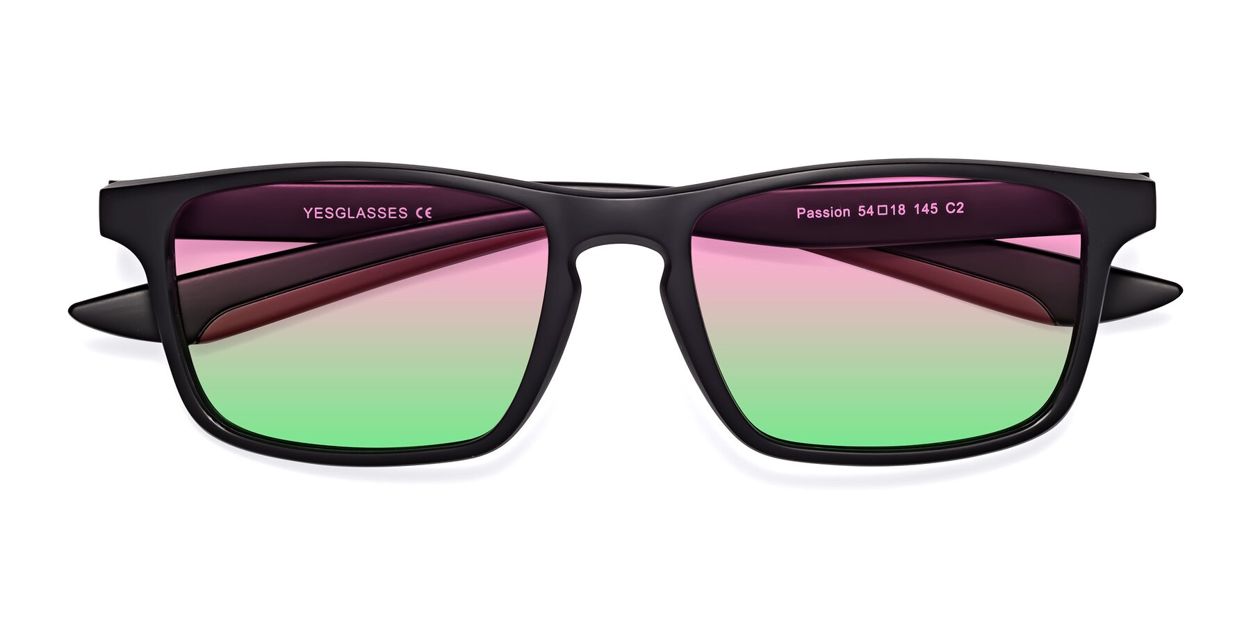 Folded Front of Passion in Matte Black-Wine with Pink / Green Gradient Lenses