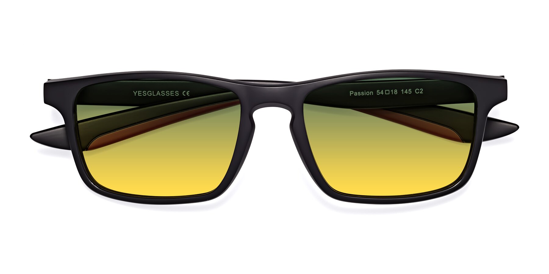 Folded Front of Passion in Matte Black-Wine with Green / Yellow Gradient Lenses