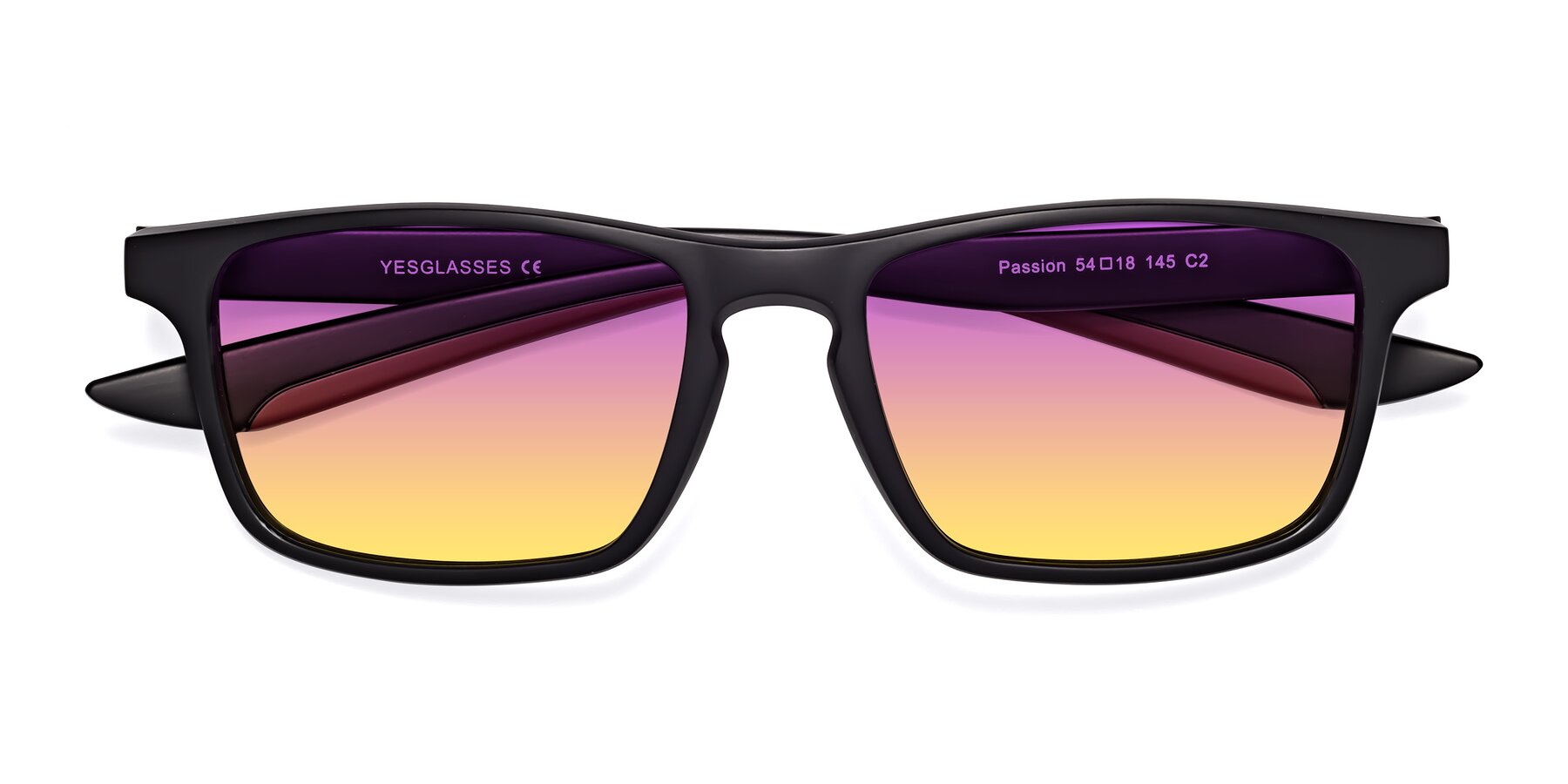 Folded Front of Passion in Matte Black-Wine with Purple / Yellow Gradient Lenses