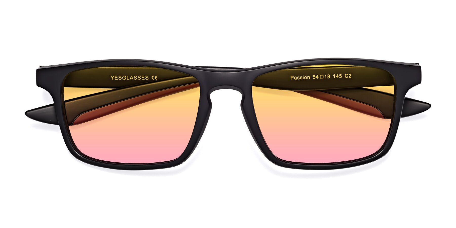 Folded Front of Passion in Matte Black-Wine with Yellow / Pink Gradient Lenses