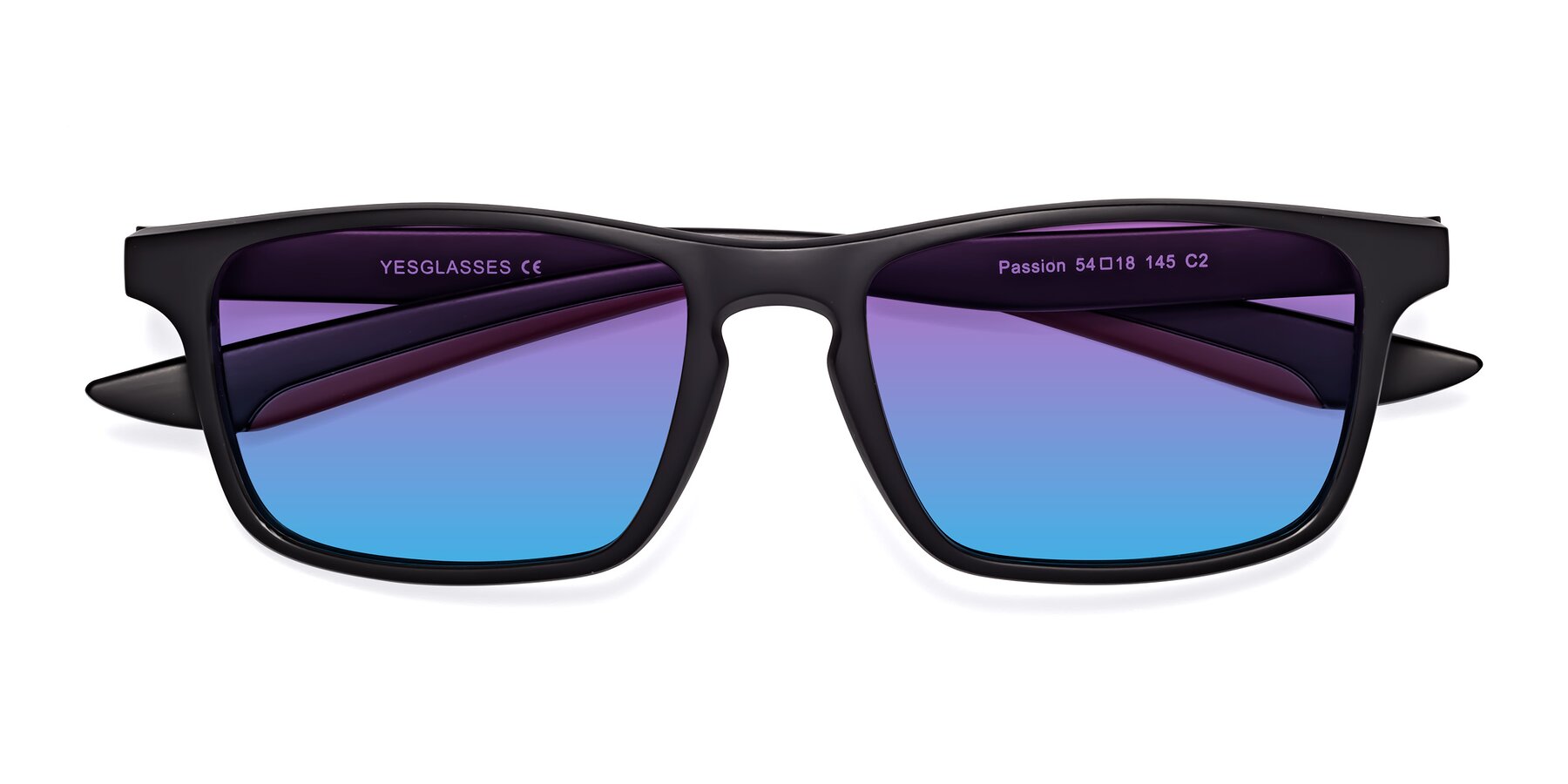 Folded Front of Passion in Matte Black-Wine with Purple / Blue Gradient Lenses