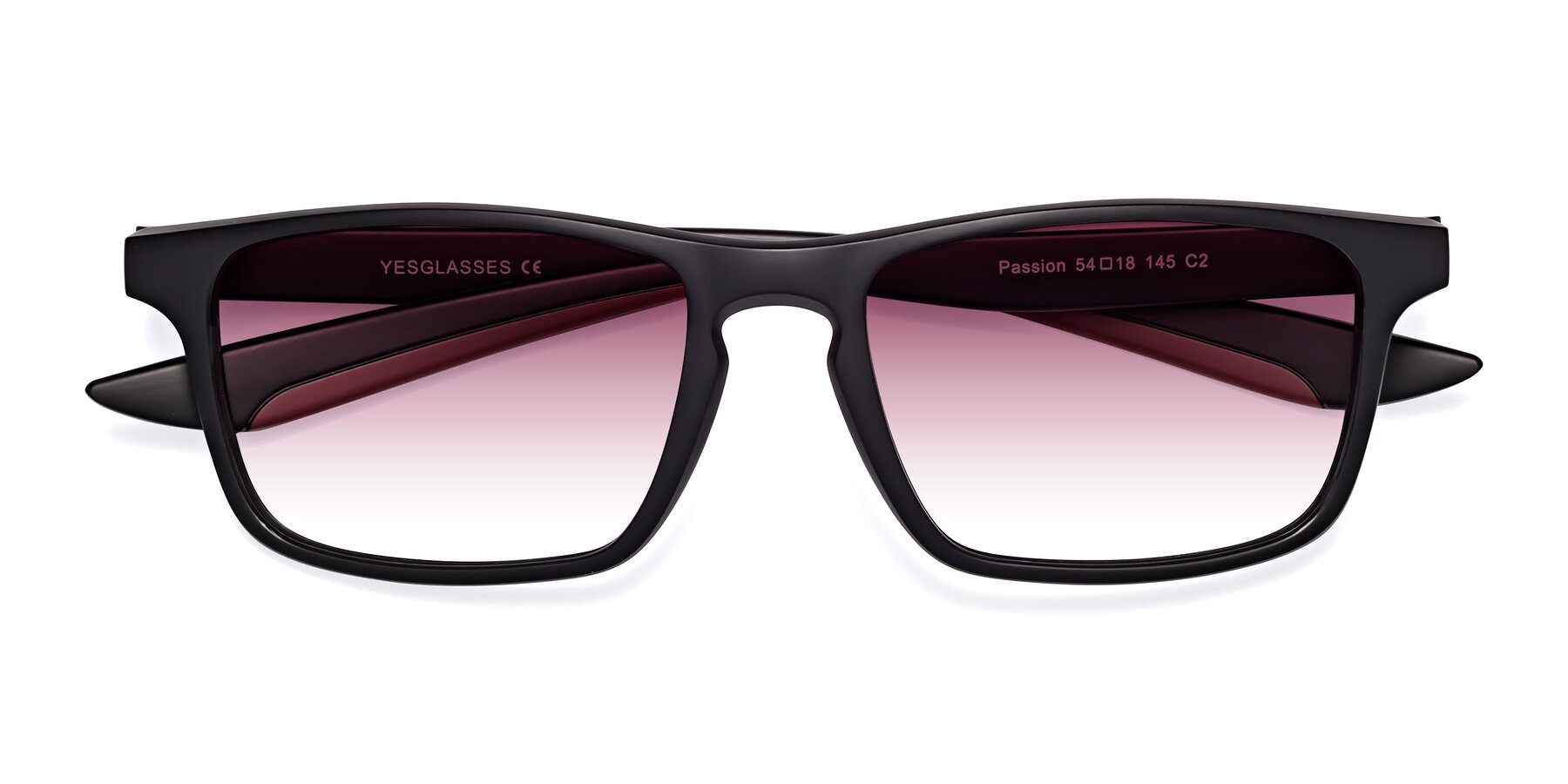 Folded Front of Passion in Matte Black-Wine with Wine Gradient Lenses