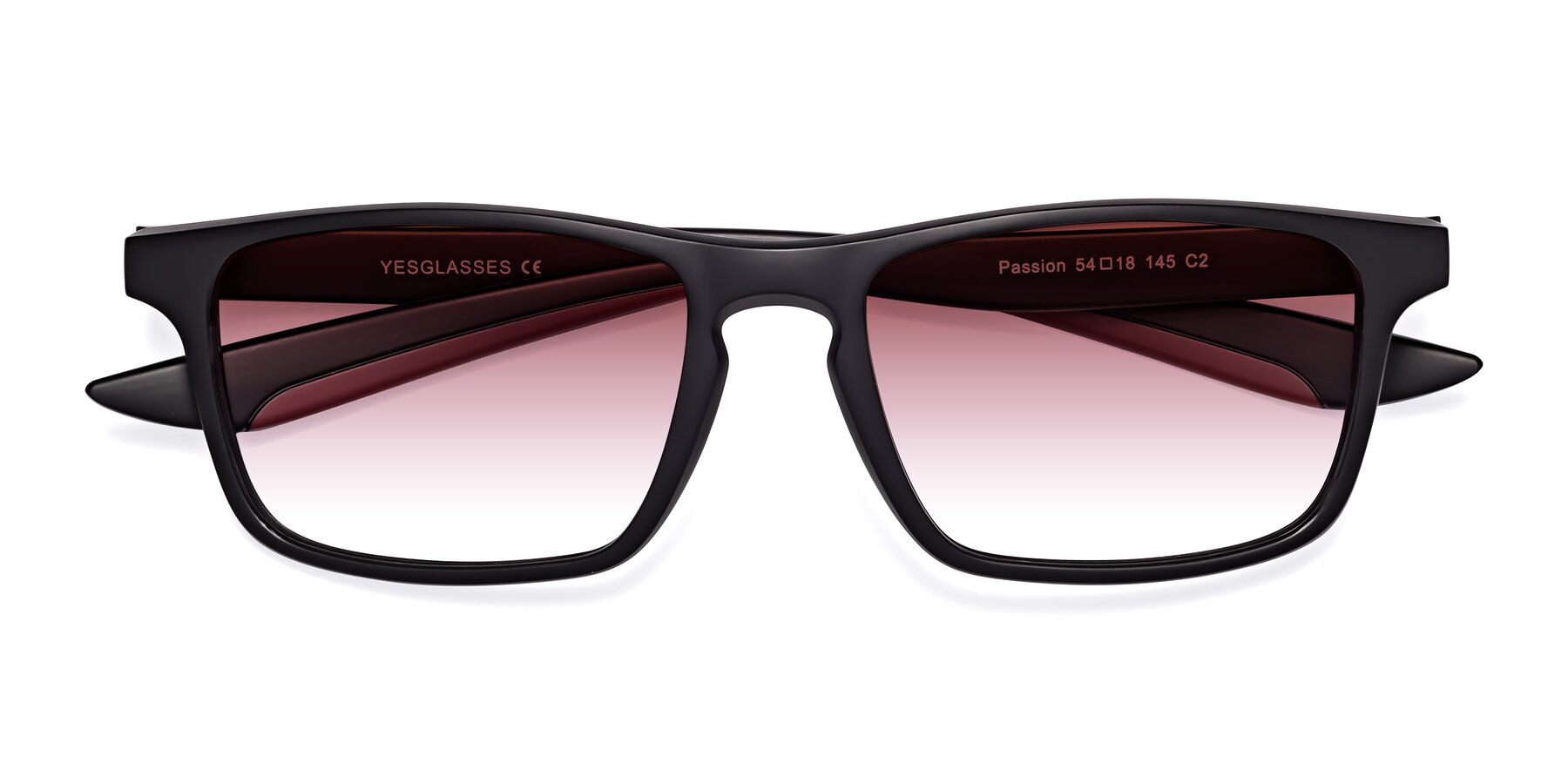 Folded Front of Passion in Matte Black-Wine with Garnet Gradient Lenses