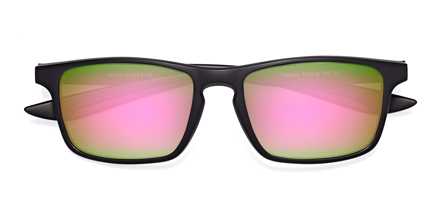 Folded Front of Passion in Matte Black-Wine with Pink Mirrored Lenses