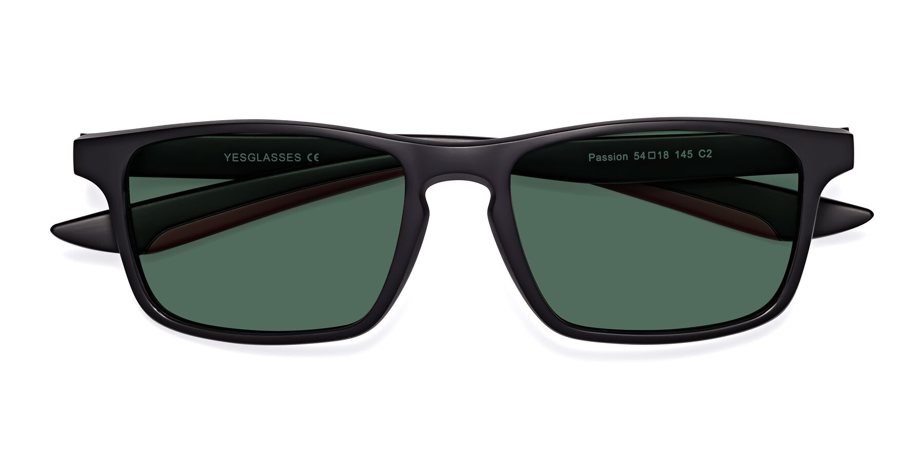 Folded Front of Passion in Matte Black-Wine with Green Polarized Lenses