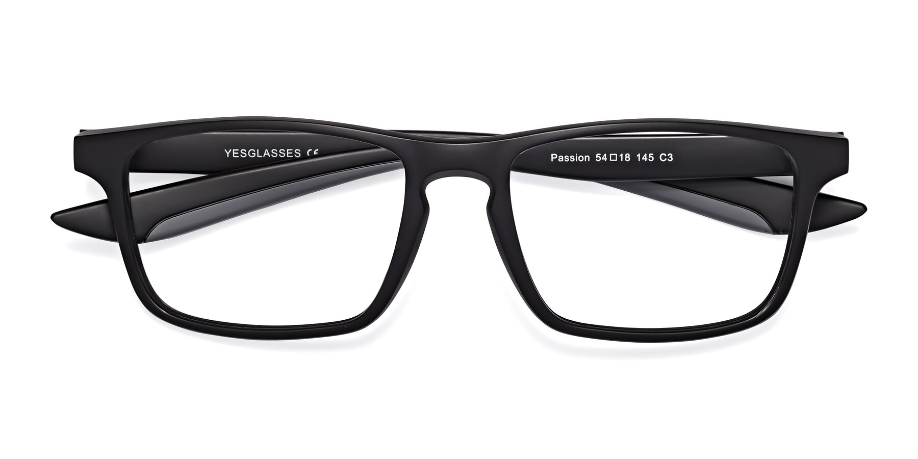 Folded Front of Passion in Matte Black-Gray with Clear Reading Eyeglass Lenses
