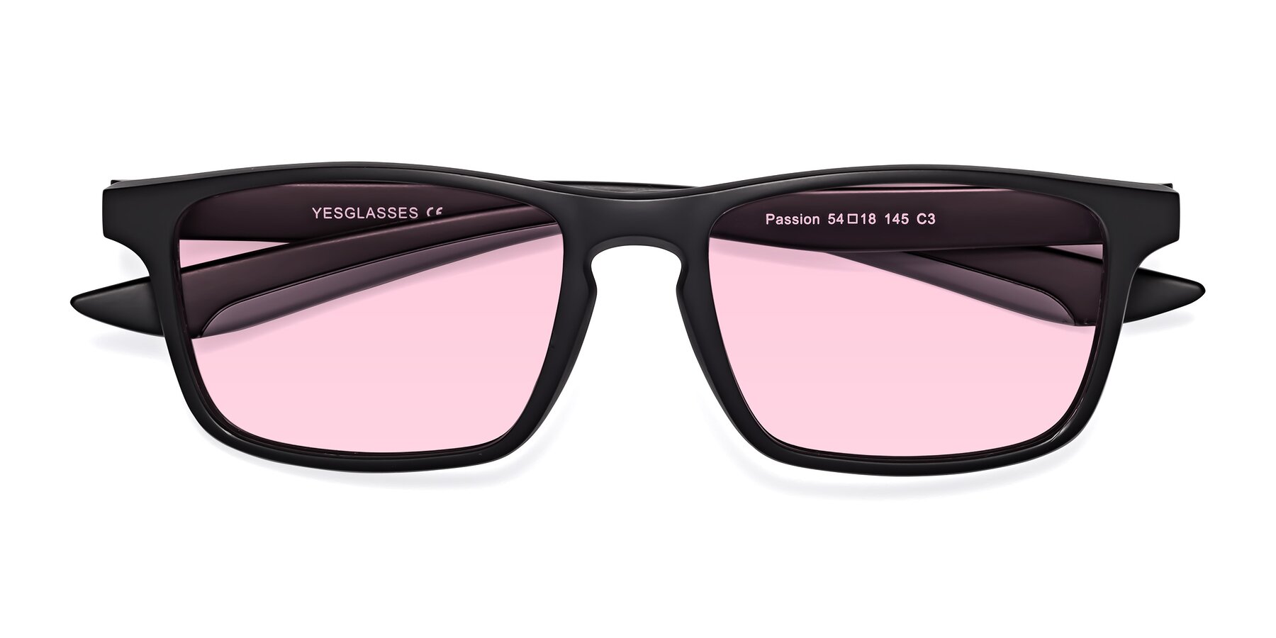 Folded Front of Passion in Matte Black-Gray with Light Pink Tinted Lenses