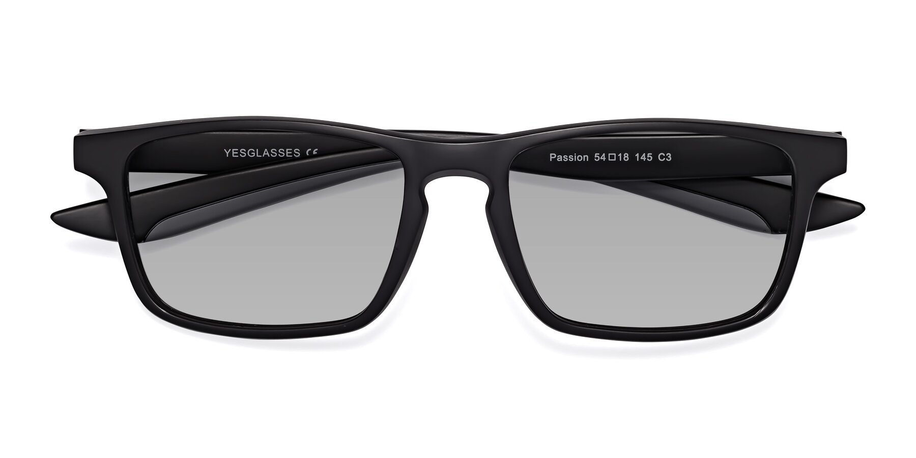 Folded Front of Passion in Matte Black-Gray with Light Gray Tinted Lenses