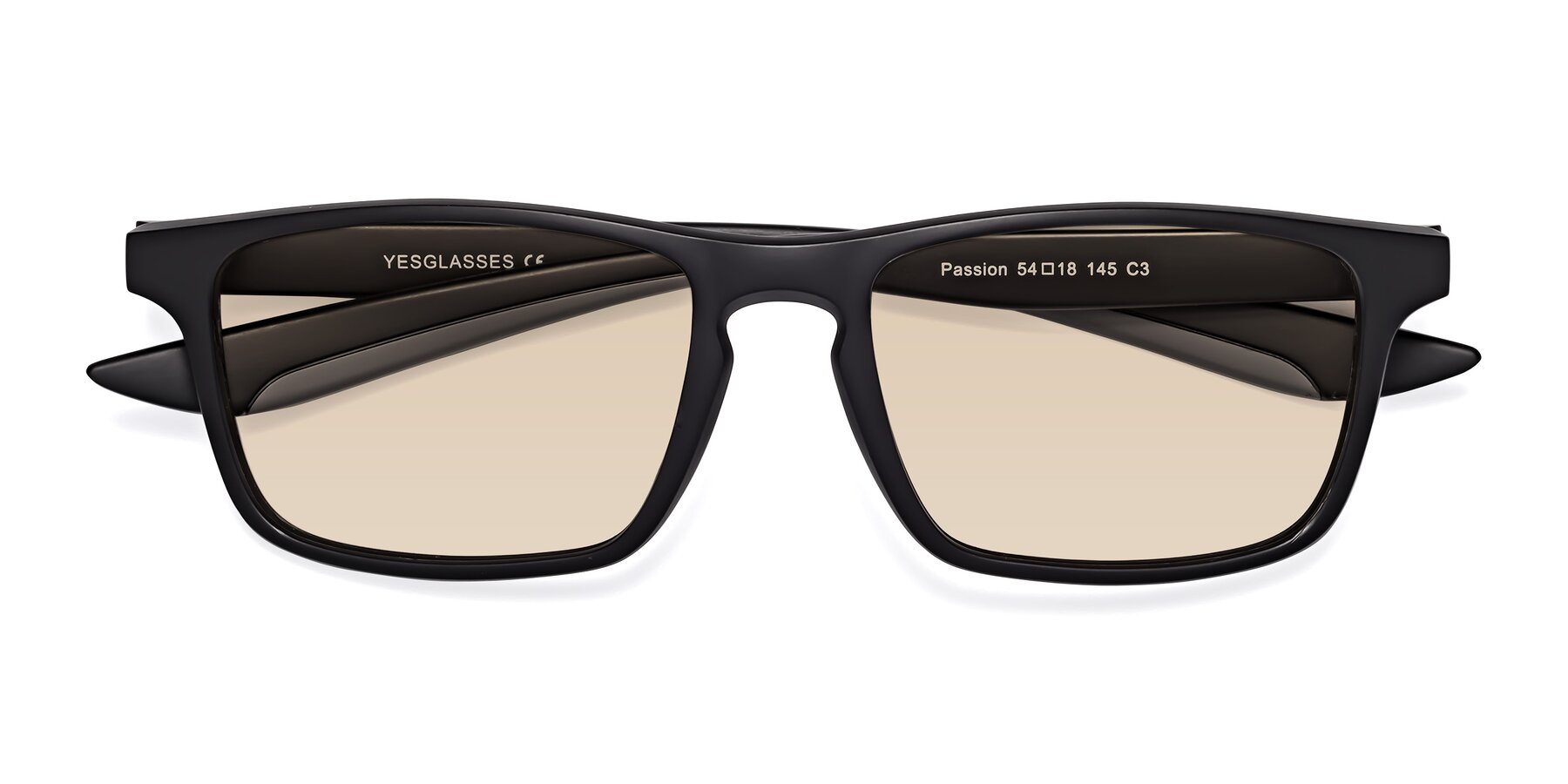 Folded Front of Passion in Matte Black-Gray with Light Brown Tinted Lenses