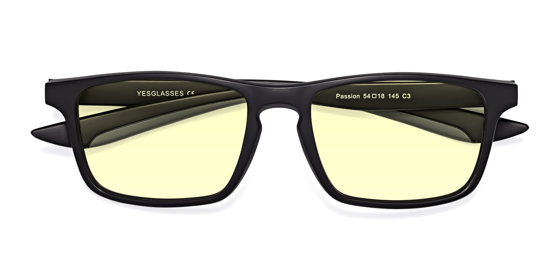 Folded Front of Passion in Matte Black-Gray with Light Yellow Tinted Lenses