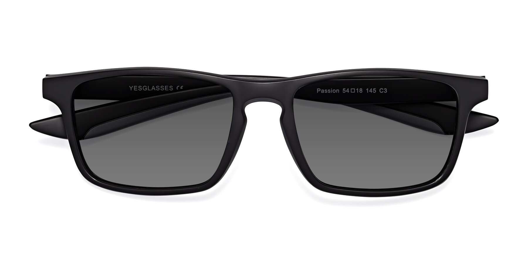 Folded Front of Passion in Matte Black-Gray with Medium Gray Tinted Lenses