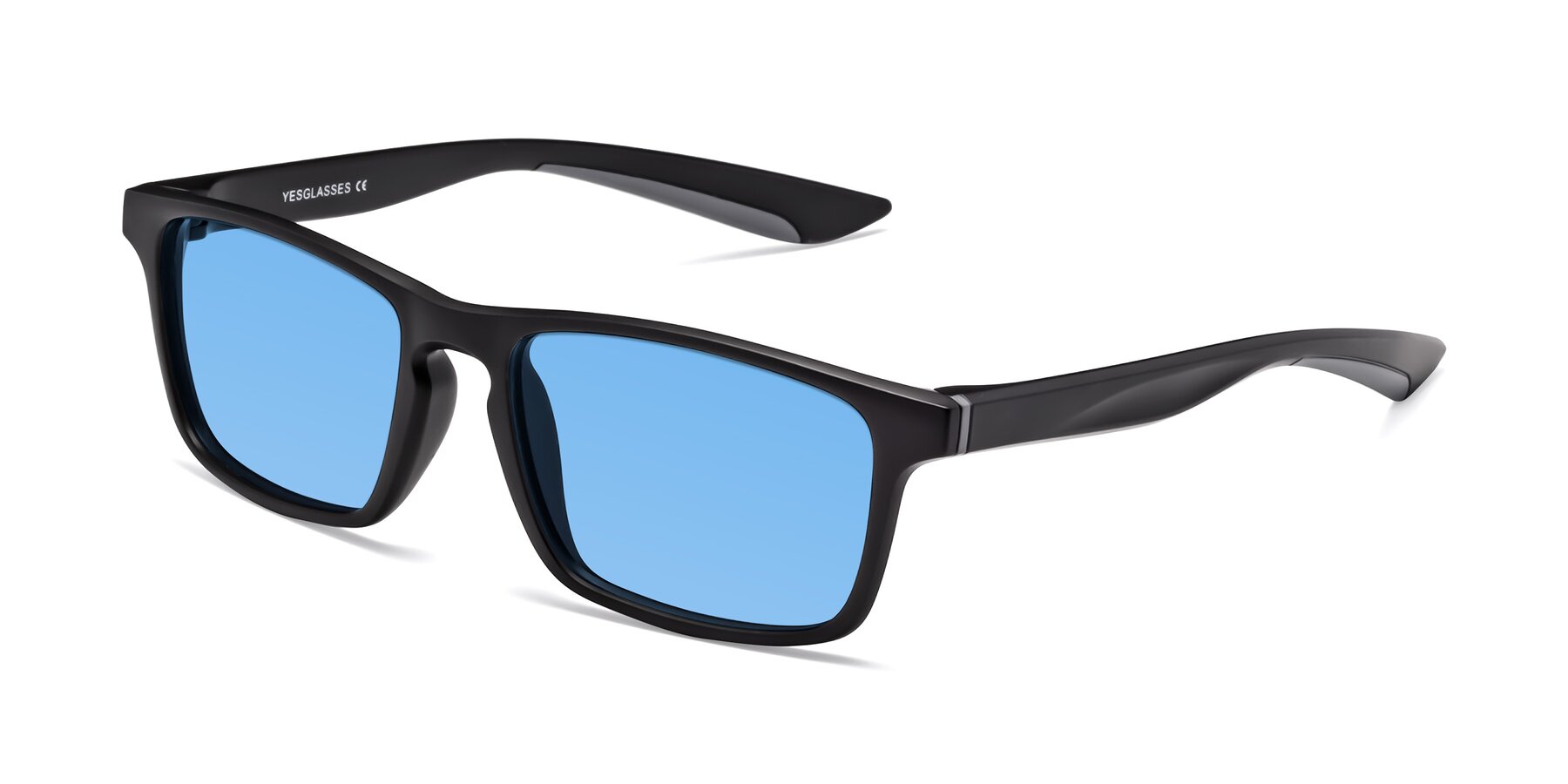 Angle of Passion in Matte Black-Gray with Medium Blue Tinted Lenses