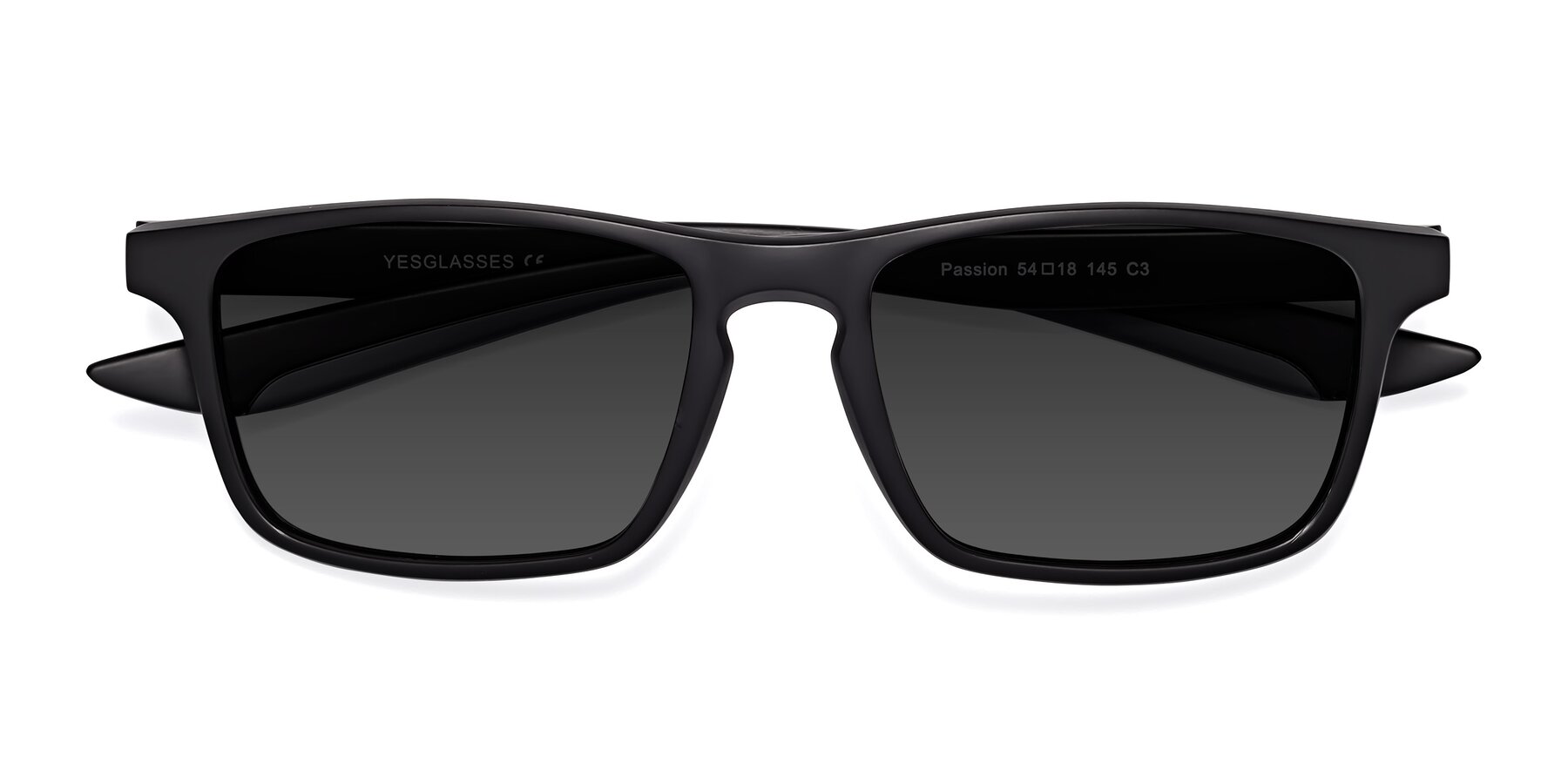 Folded Front of Passion in Matte Black-Gray with Gray Tinted Lenses