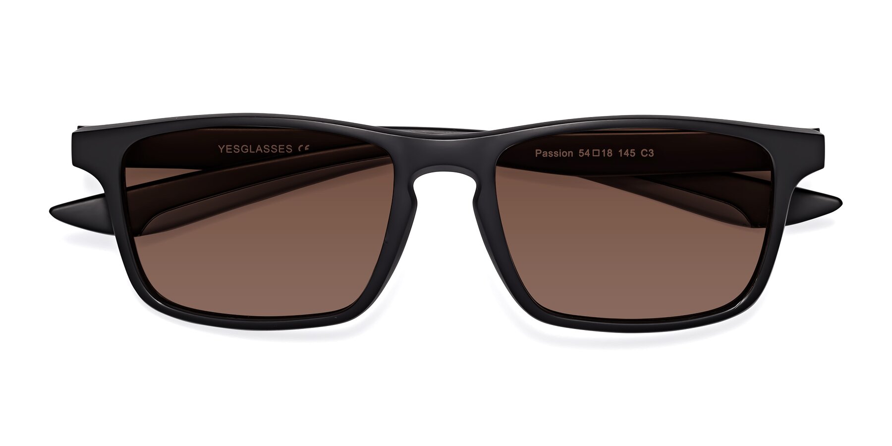 Folded Front of Passion in Matte Black-Gray with Brown Tinted Lenses