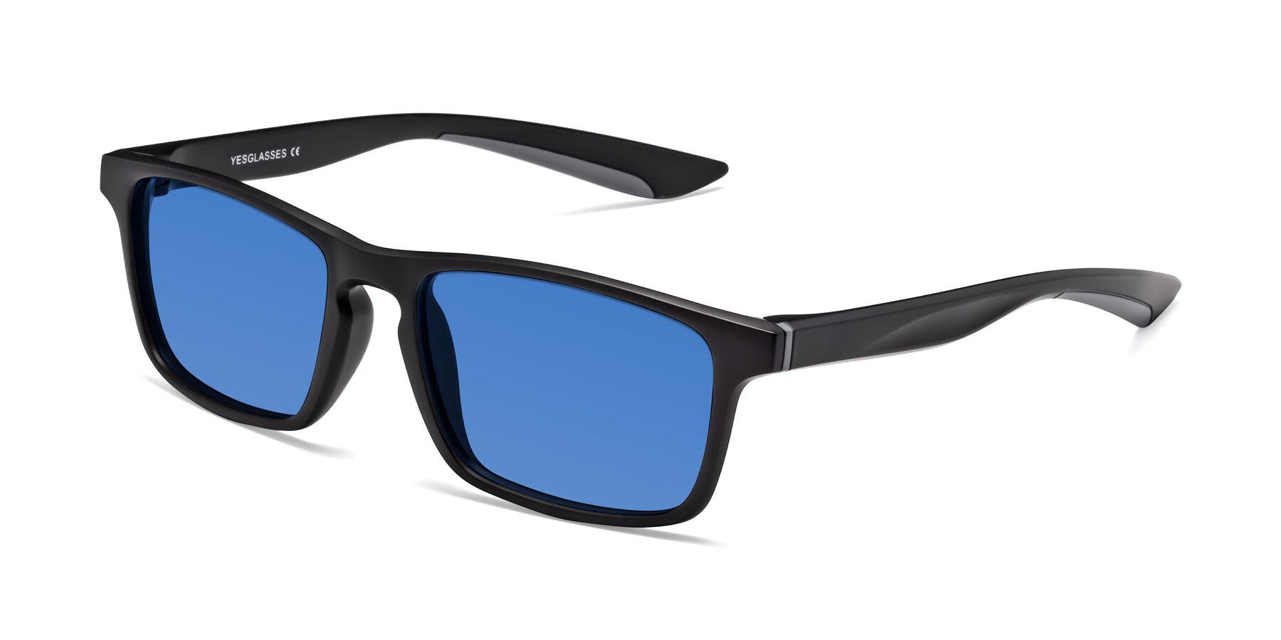 Angle of Passion in Matte Black-Gray with Blue Tinted Lenses
