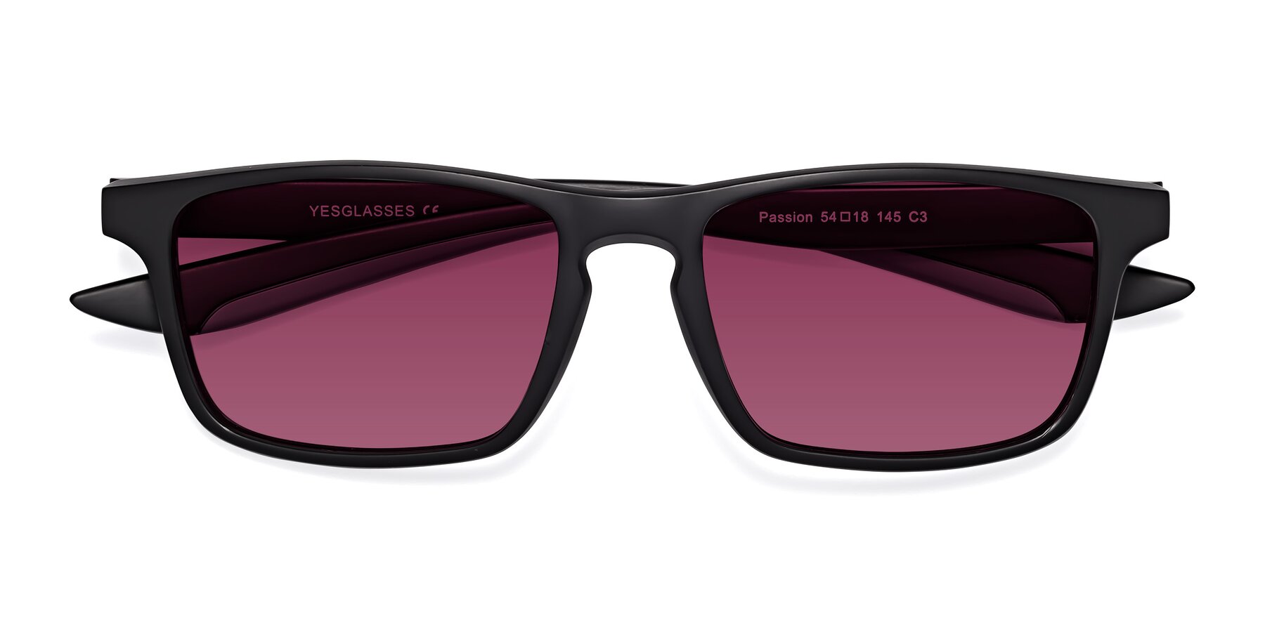 Folded Front of Passion in Matte Black-Gray with Wine Tinted Lenses