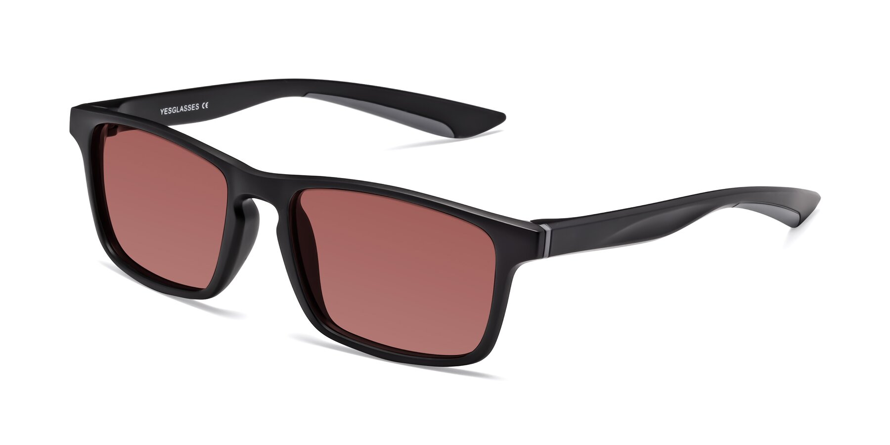 Angle of Passion in Matte Black-Gray with Garnet Tinted Lenses