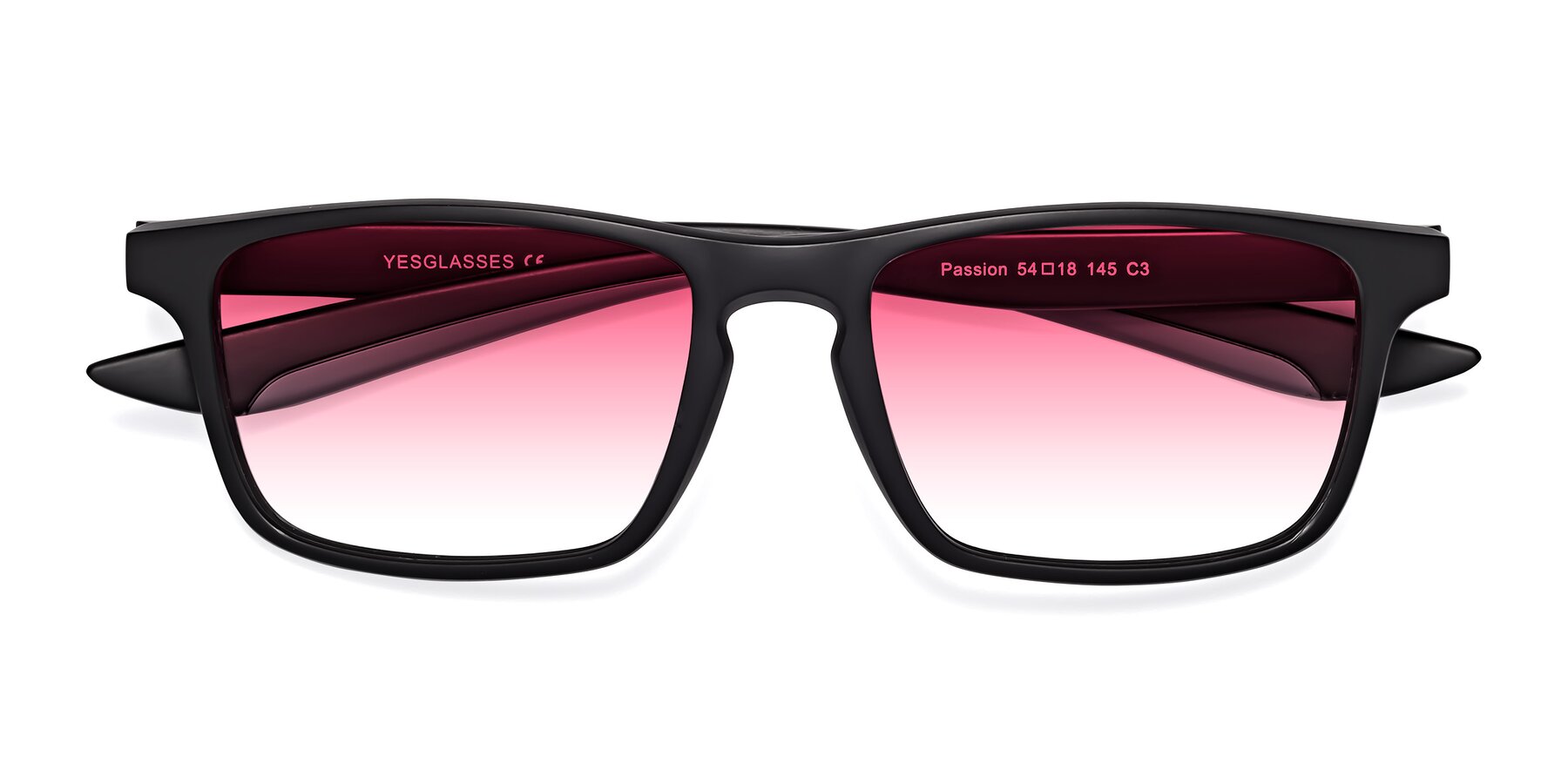 Folded Front of Passion in Matte Black-Gray with Pink Gradient Lenses