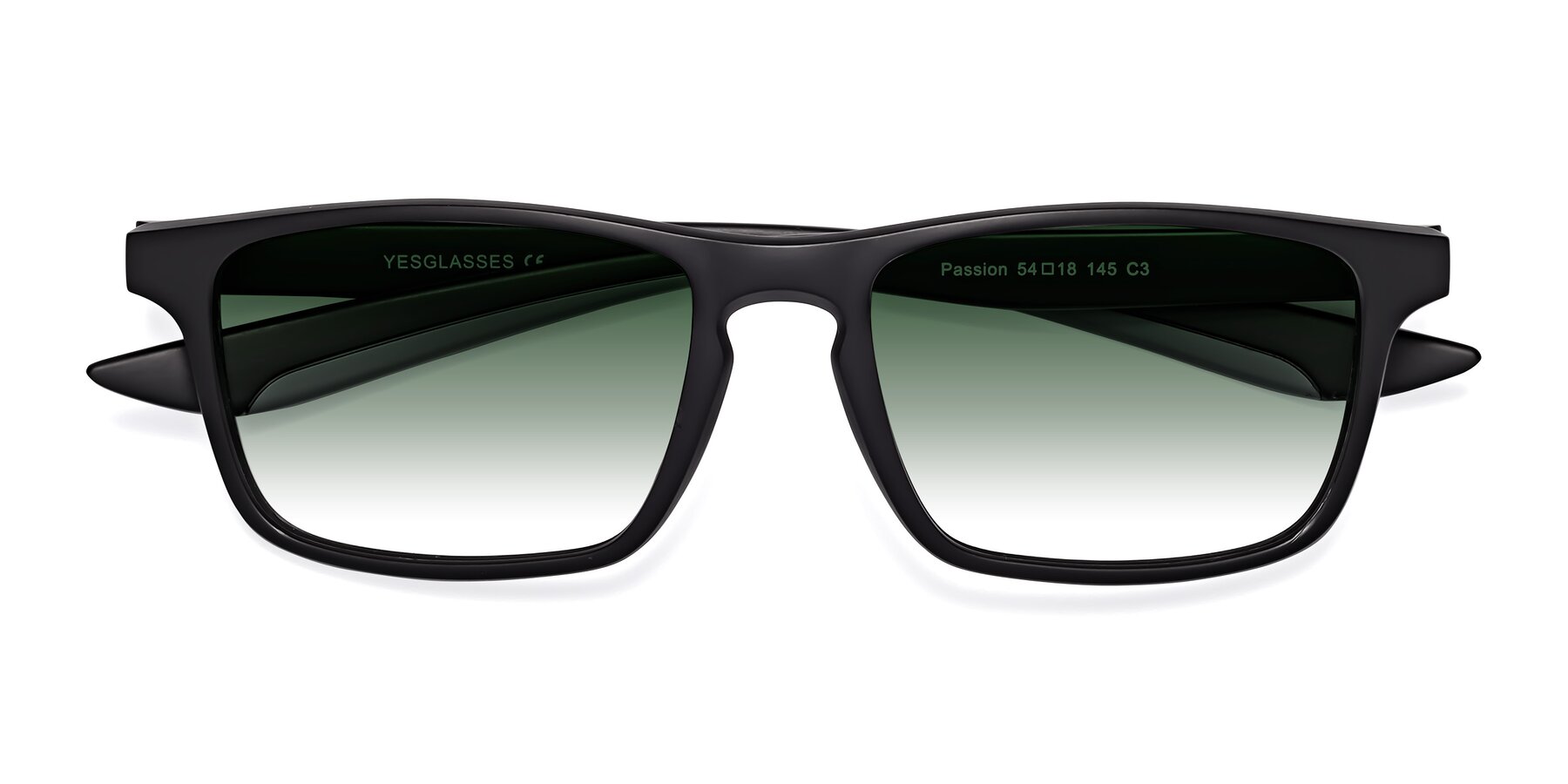 Folded Front of Passion in Matte Black-Gray with Green Gradient Lenses