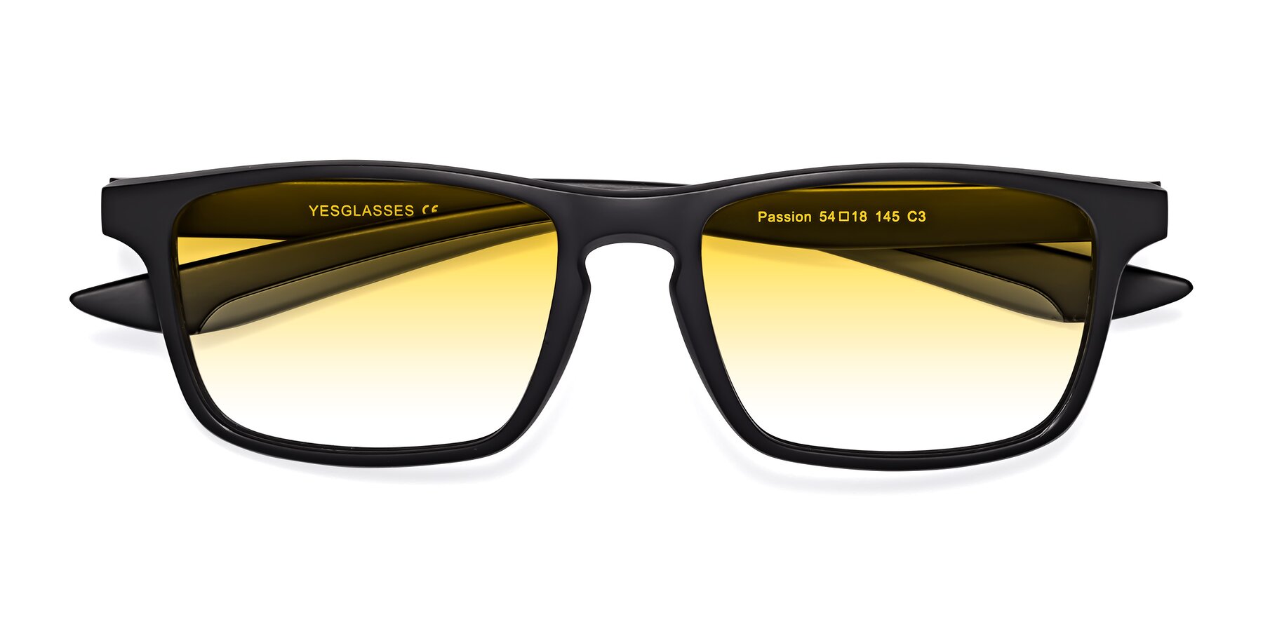 Folded Front of Passion in Matte Black-Gray with Yellow Gradient Lenses