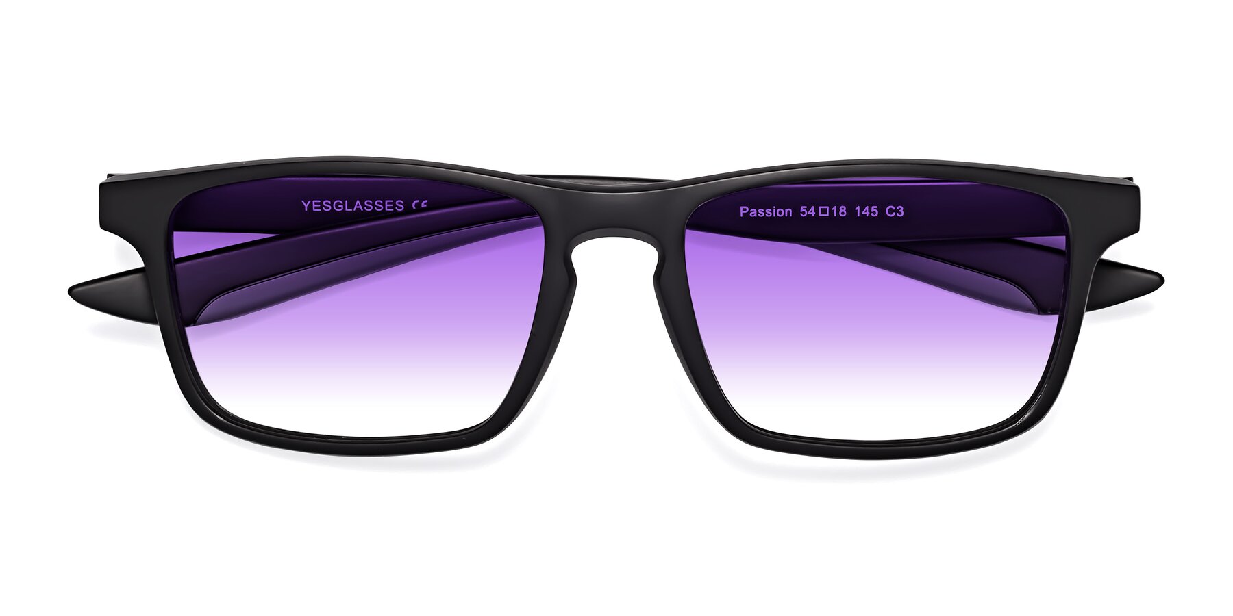 Folded Front of Passion in Matte Black-Gray with Purple Gradient Lenses