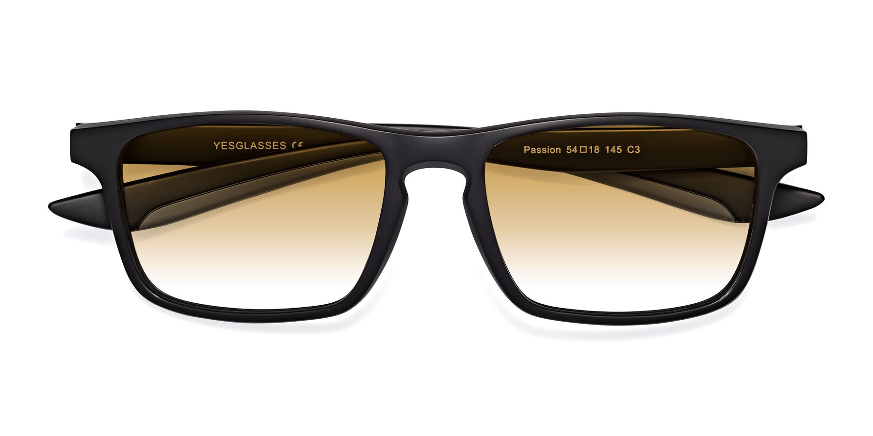 Folded Front of Passion in Matte Black-Gray with Champagne Gradient Lenses