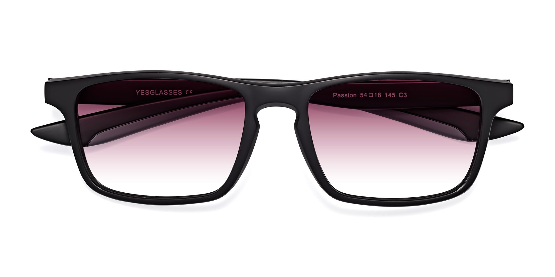 Folded Front of Passion in Matte Black-Gray with Wine Gradient Lenses