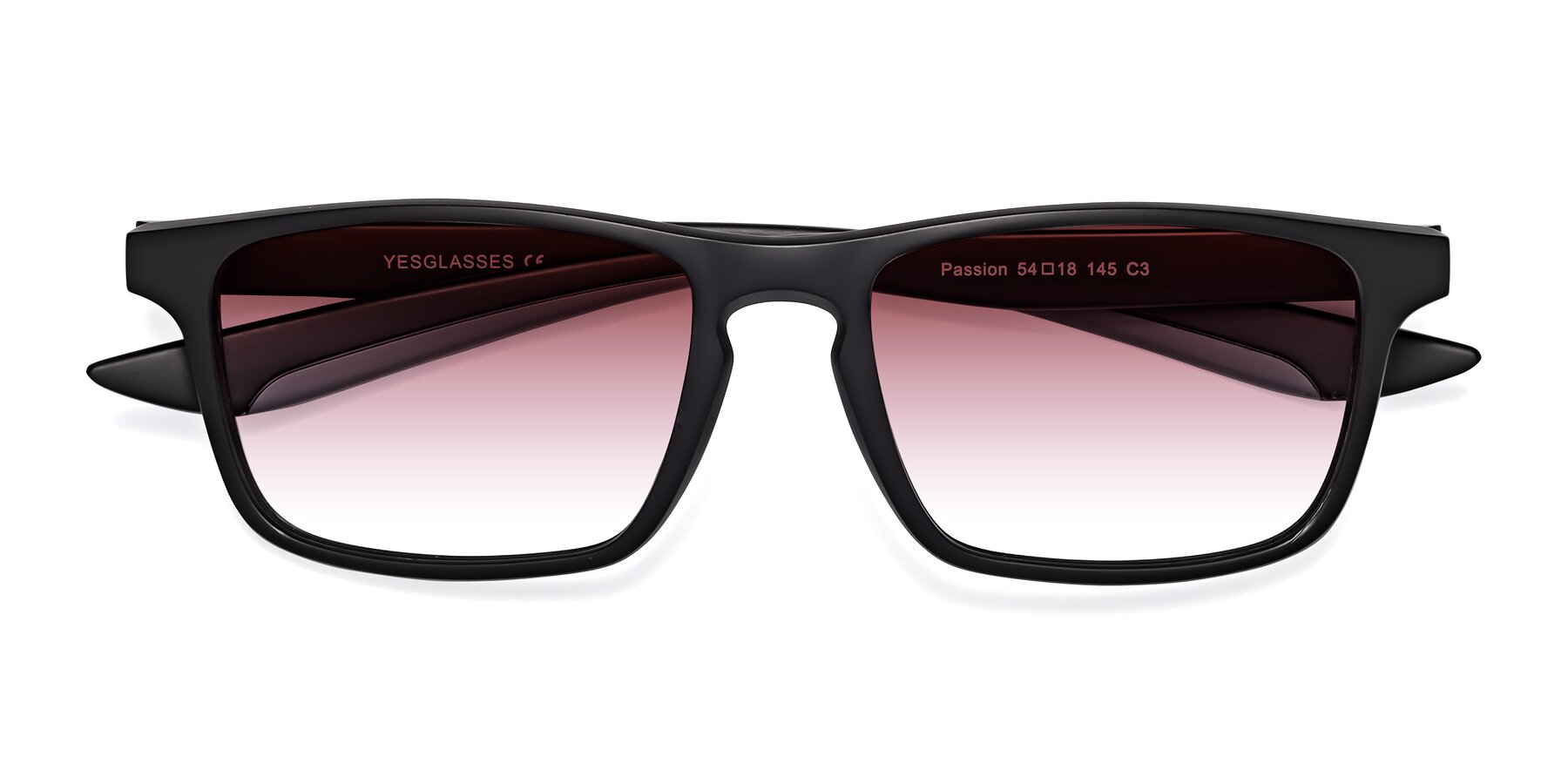 Folded Front of Passion in Matte Black-Gray with Garnet Gradient Lenses