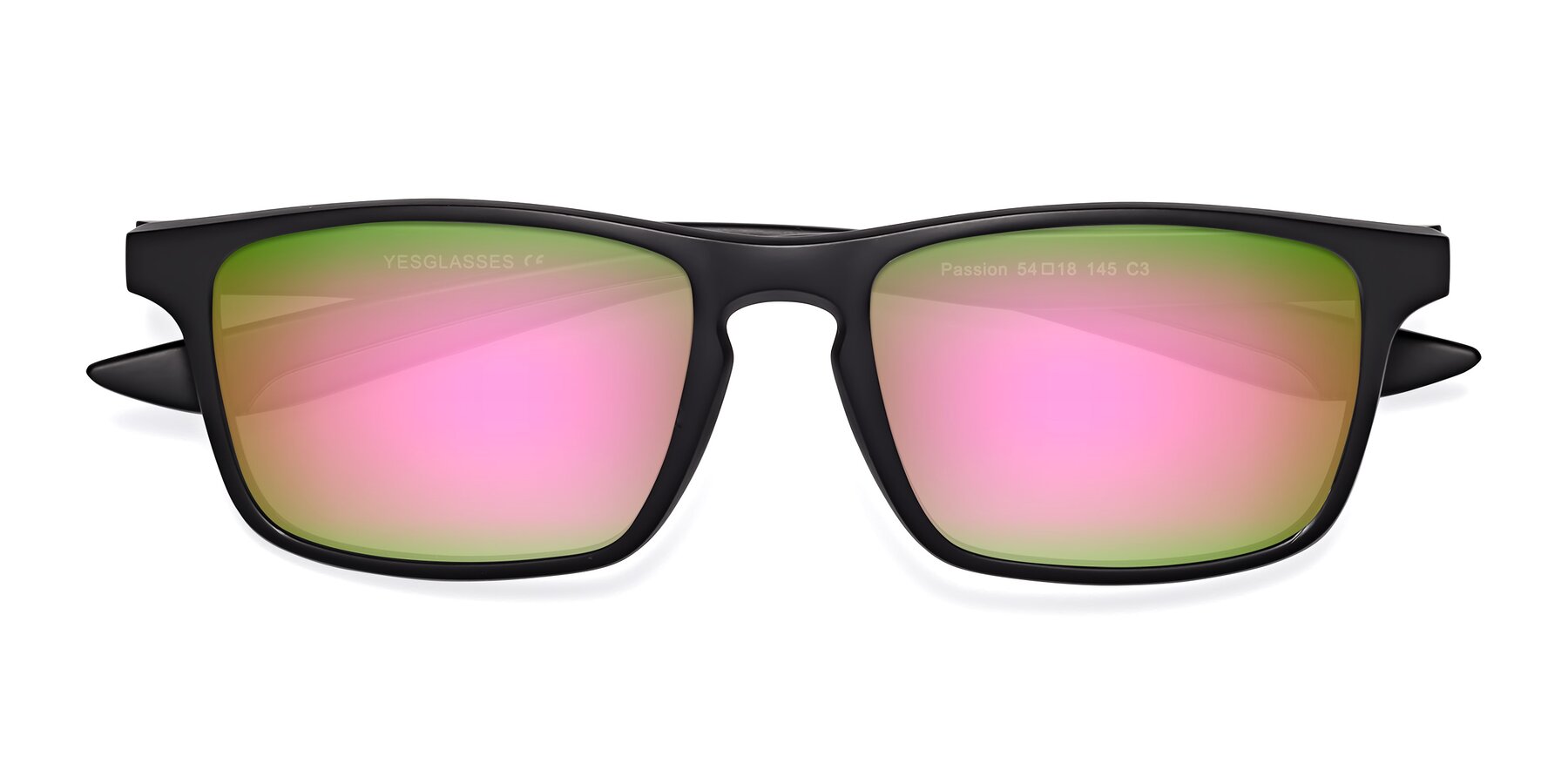 Folded Front of Passion in Matte Black-Gray with Pink Mirrored Lenses