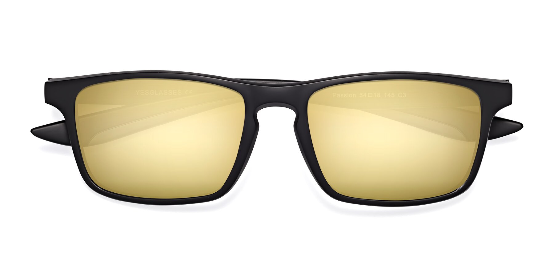 Folded Front of Passion in Matte Black-Gray with Gold Mirrored Lenses