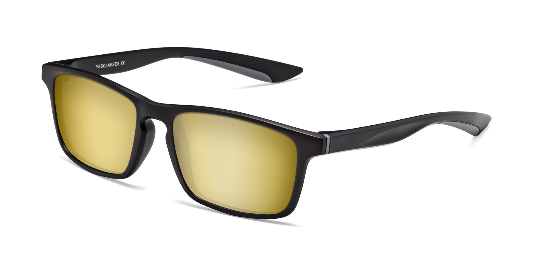 Angle of Passion in Matte Black-Gray with Gold Mirrored Lenses