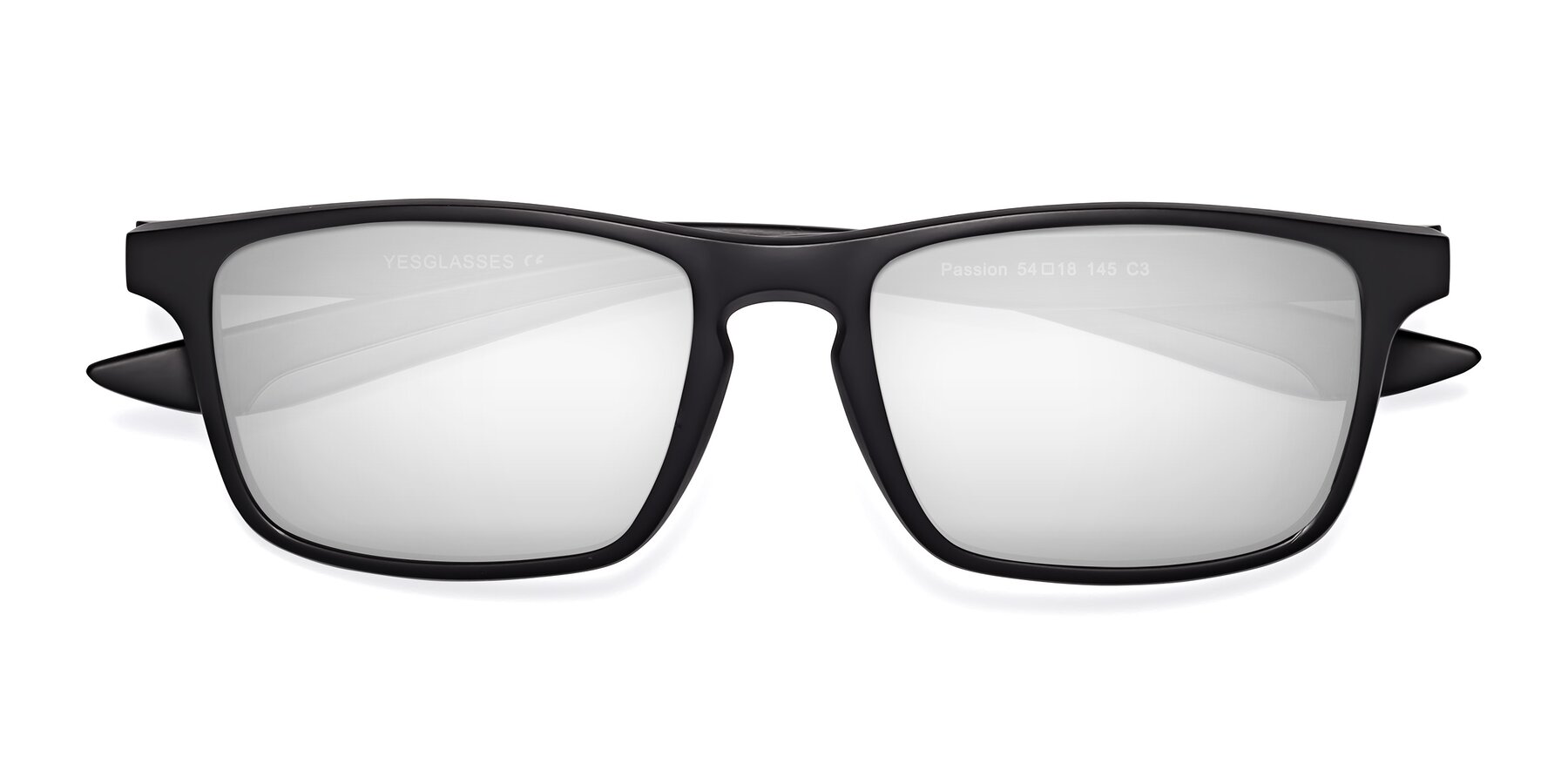 Folded Front of Passion in Matte Black-Gray with Silver Mirrored Lenses