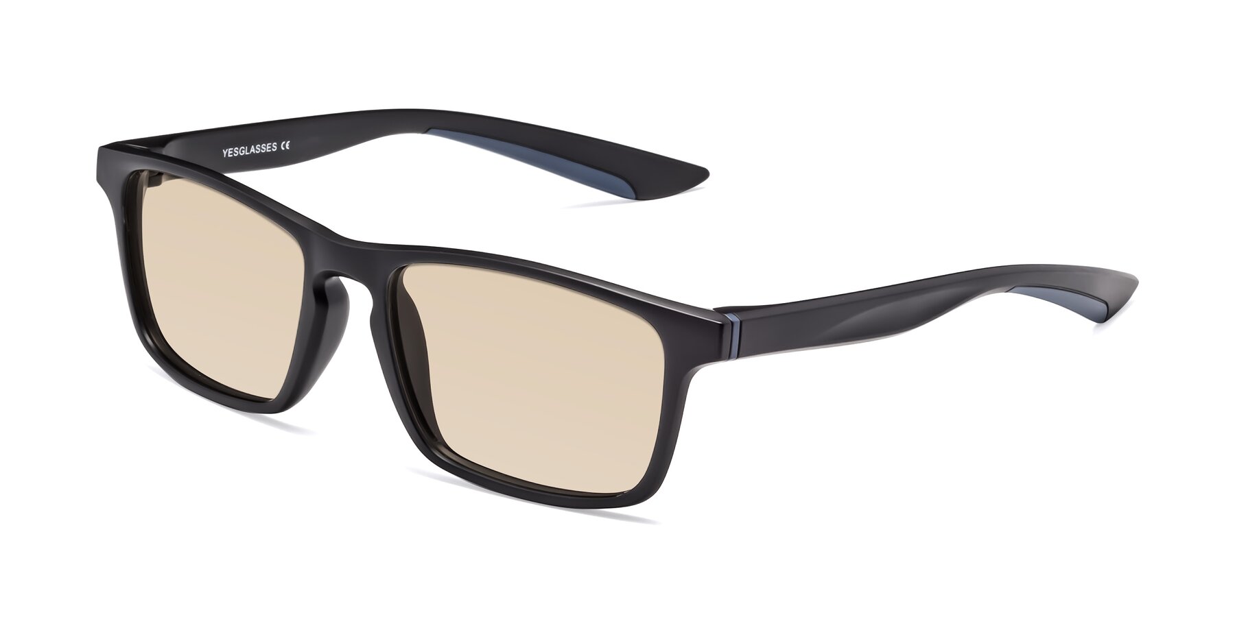 Angle of Passion in Matte Black-Blue with Light Brown Tinted Lenses