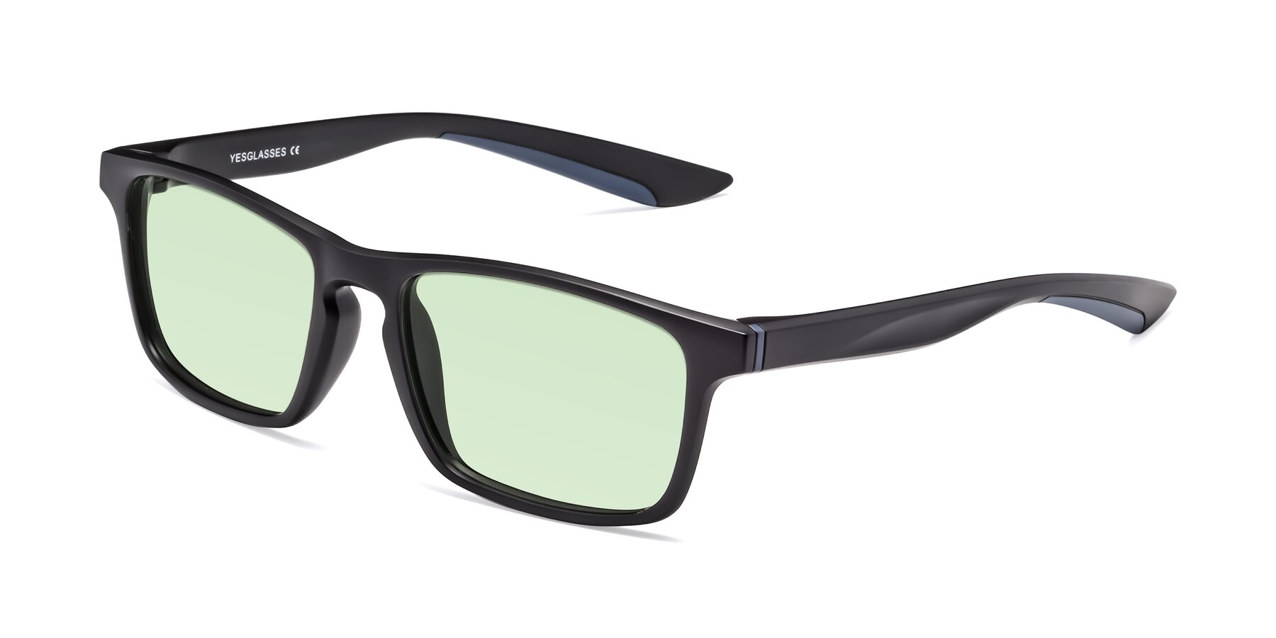 Angle of Passion in Matte Black-Blue with Light Green Tinted Lenses