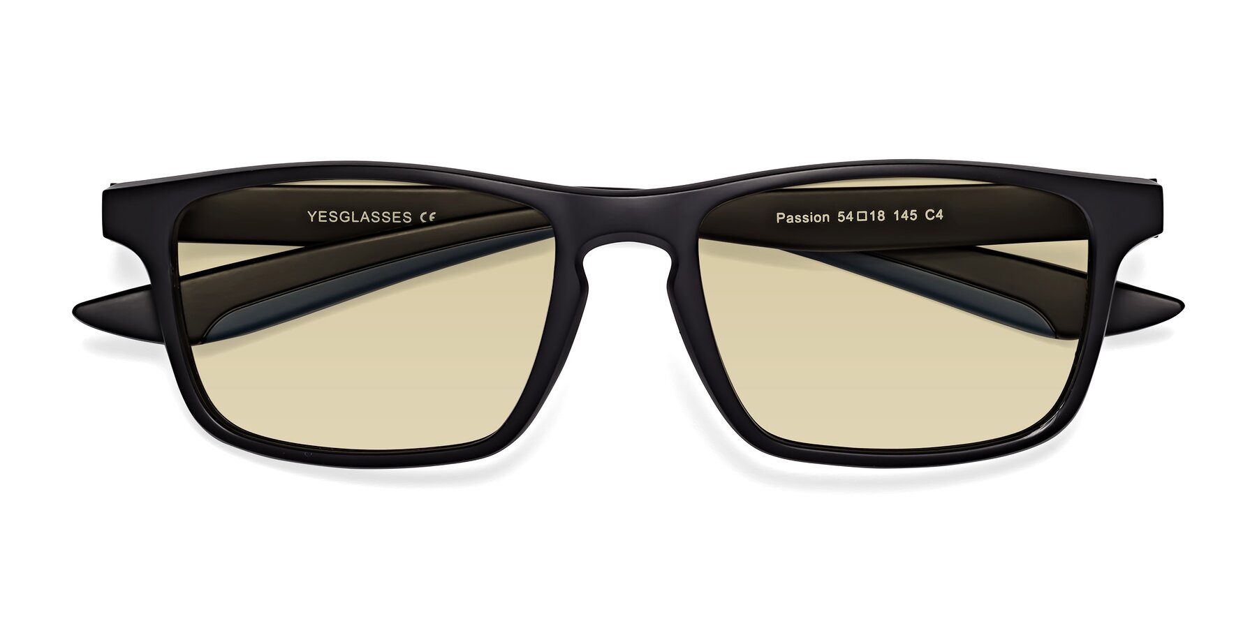 Folded Front of Passion in Matte Black-Blue with Light Champagne Tinted Lenses