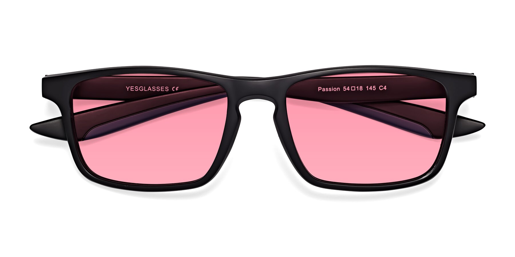 Folded Front of Passion in Matte Black-Blue with Pink Tinted Lenses