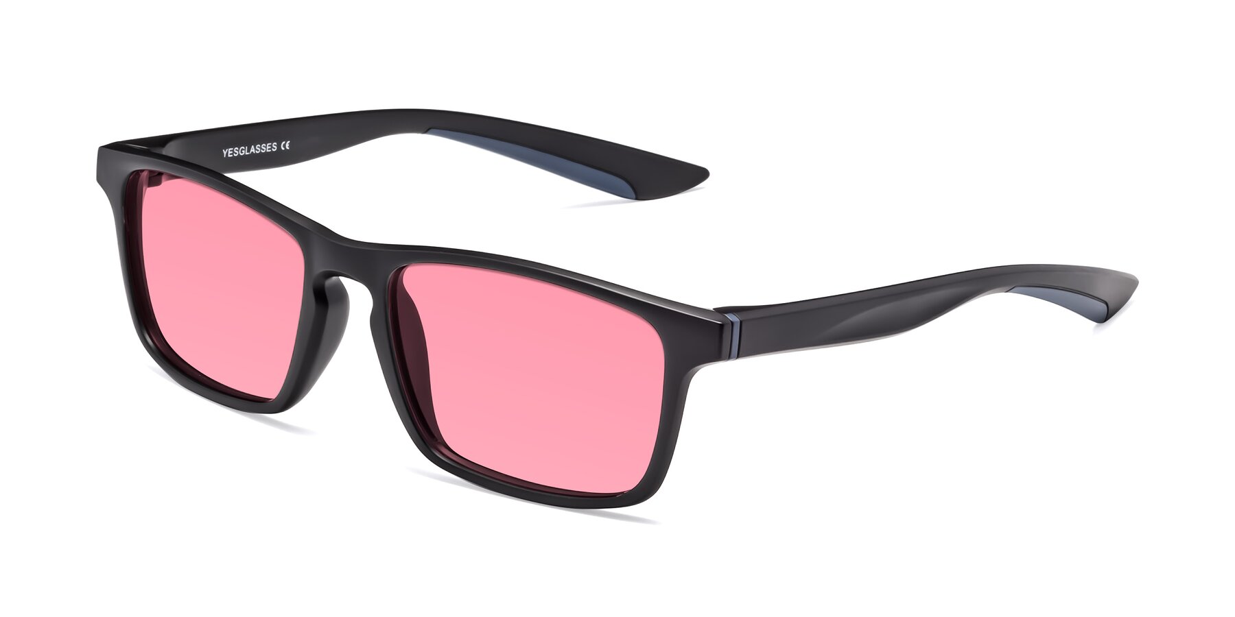 Angle of Passion in Matte Black-Blue with Pink Tinted Lenses