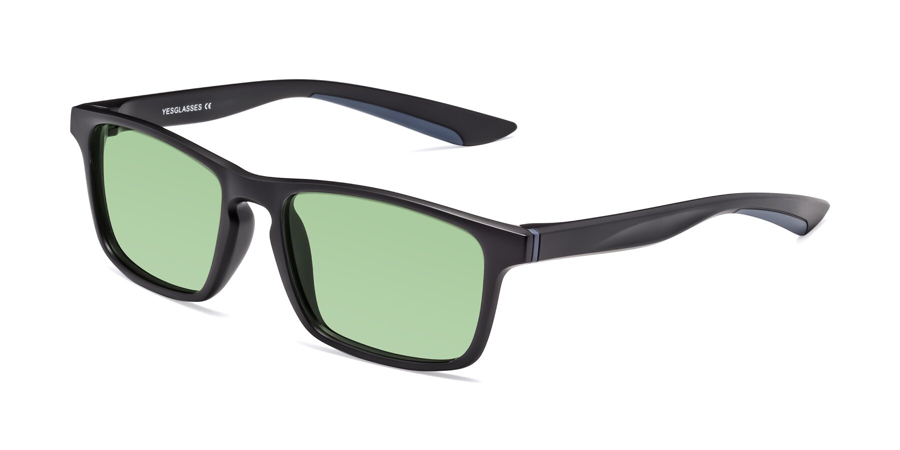 Angle of Passion in Matte Black-Blue with Medium Green Tinted Lenses