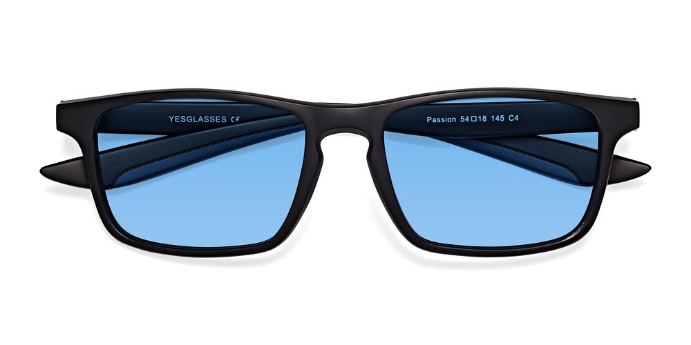 Matte Black Blue Classic Tr90 Rectangle Tinted Sunglasses With Gray