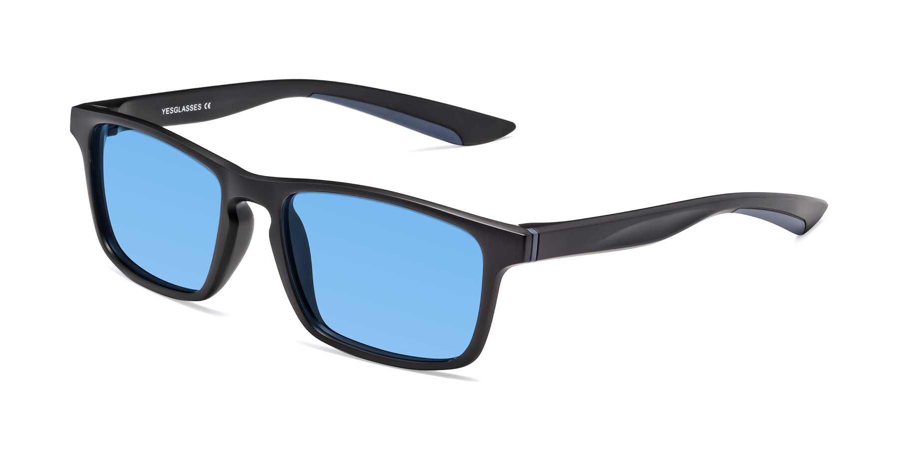 Angle of Passion in Matte Black-Blue with Medium Blue Tinted Lenses