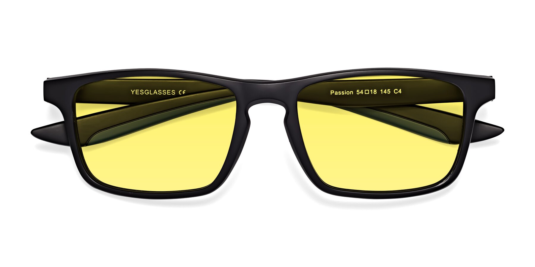 Folded Front of Passion in Matte Black-Blue with Medium Yellow Tinted Lenses
