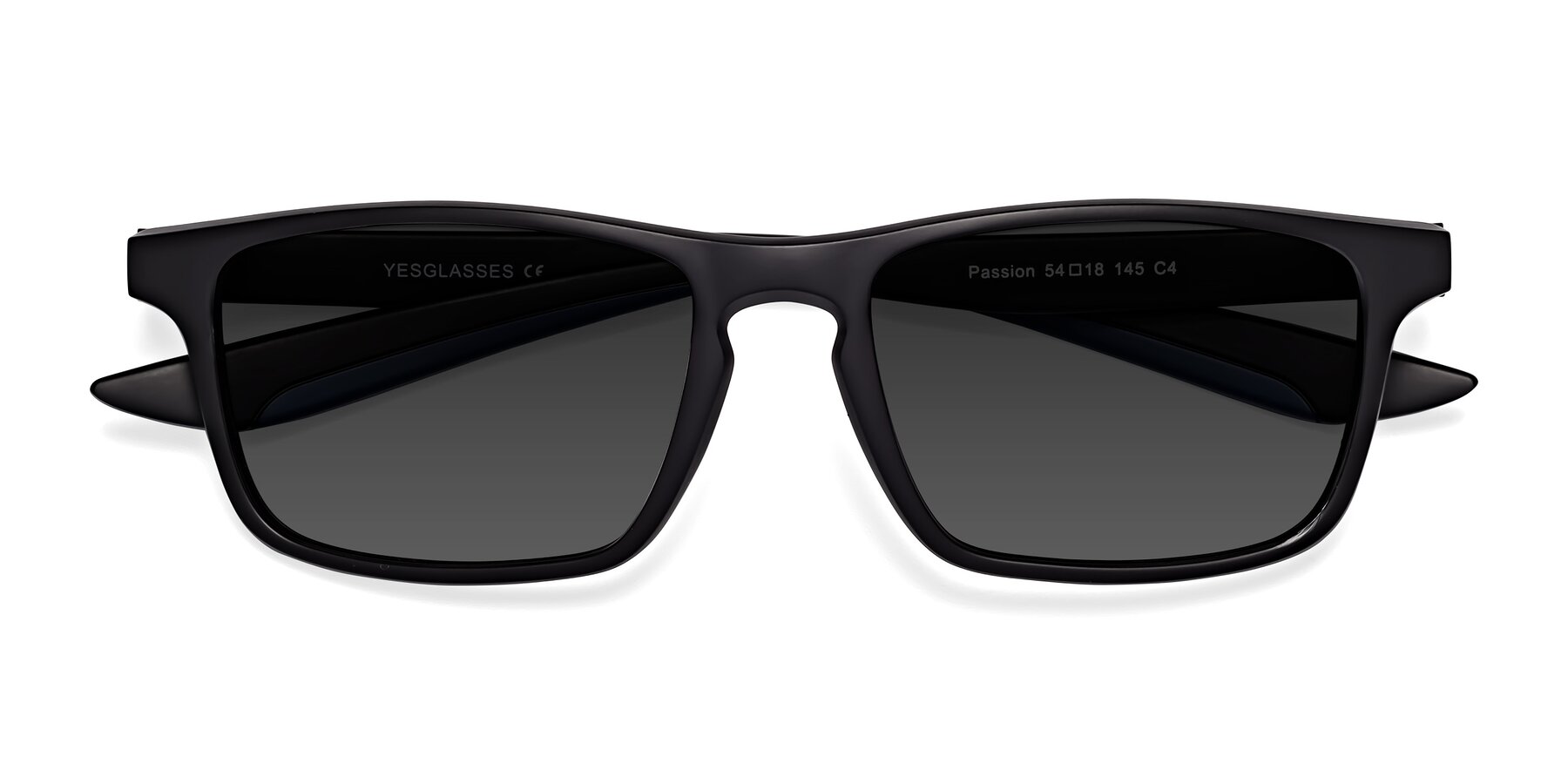 Folded Front of Passion in Matte Black-Blue with Gray Tinted Lenses