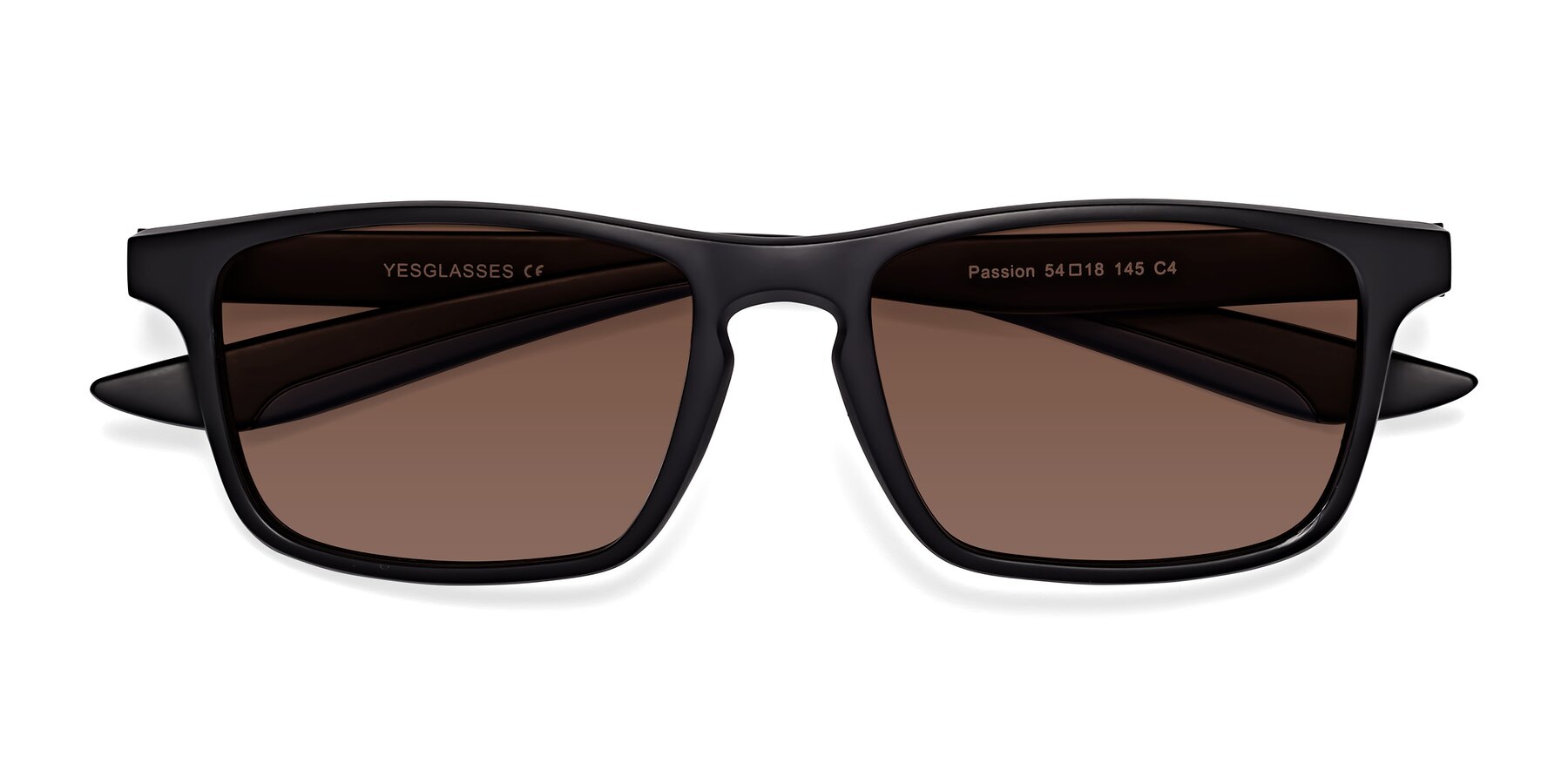 Folded Front of Passion in Matte Black-Blue with Brown Tinted Lenses