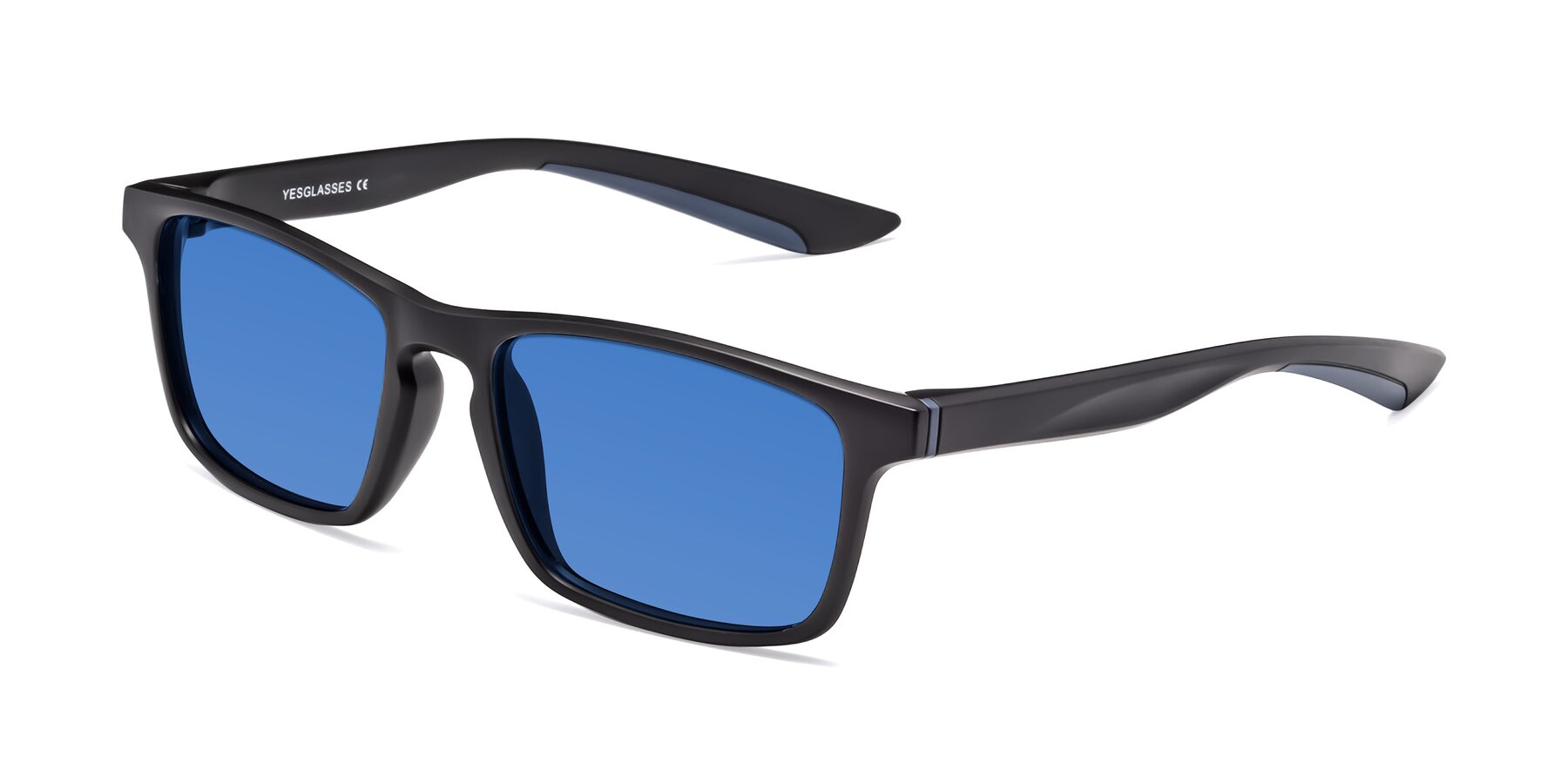 Angle of Passion in Matte Black-Blue with Blue Tinted Lenses