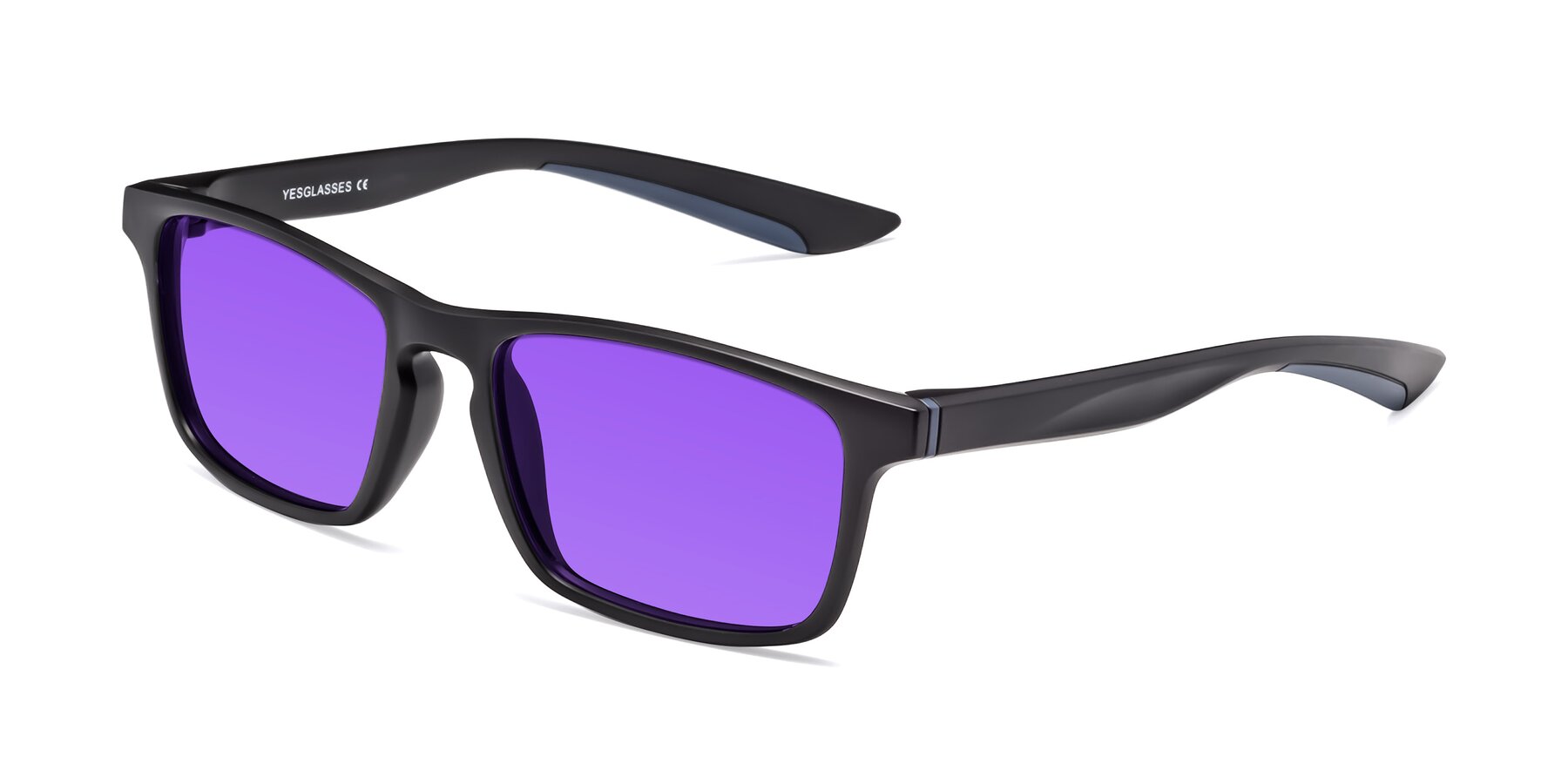 Angle of Passion in Matte Black-Blue with Purple Tinted Lenses