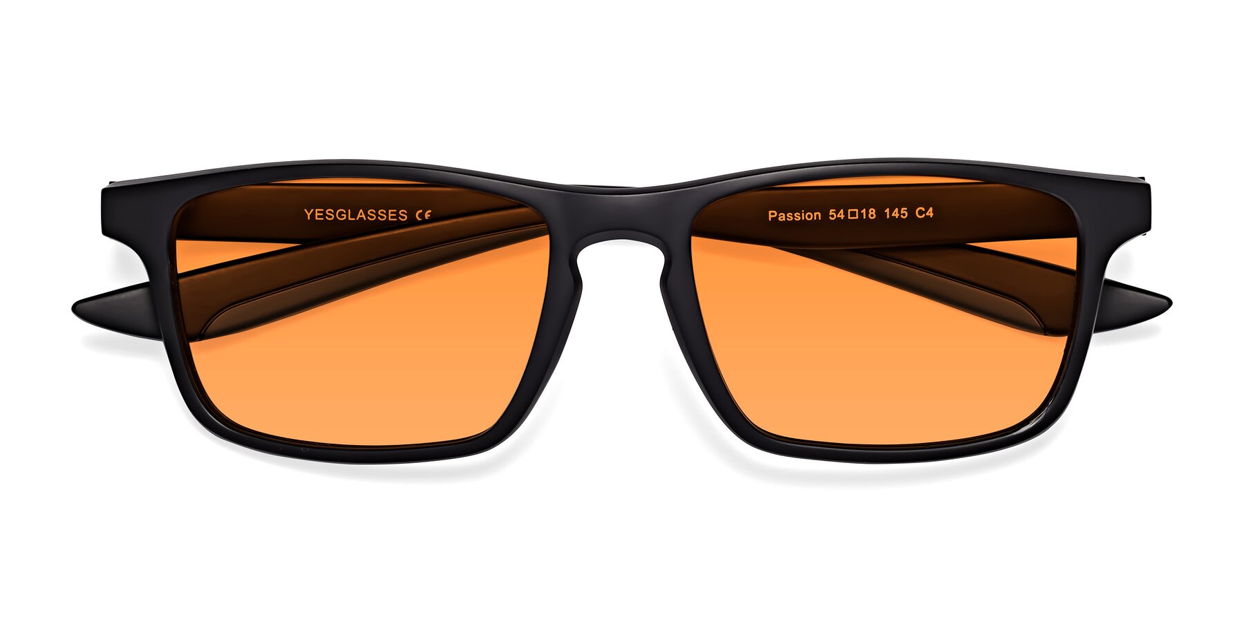 Folded Front of Passion in Matte Black-Blue with Orange Tinted Lenses
