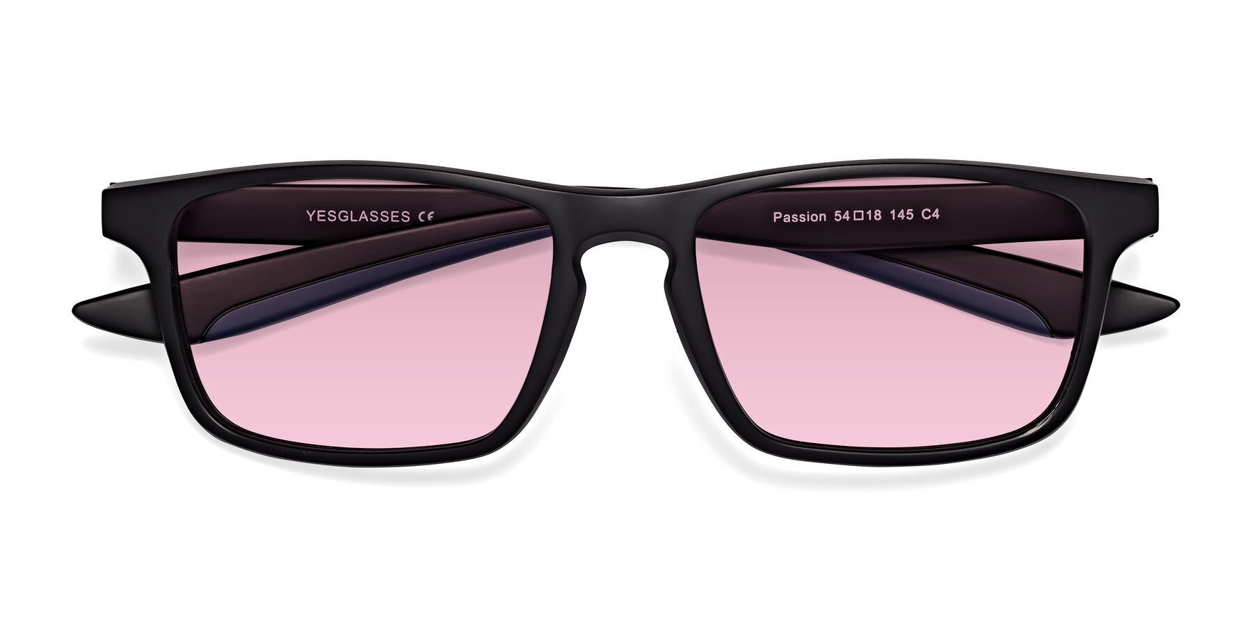 Folded Front of Passion in Matte Black-Blue with Light Wine Tinted Lenses