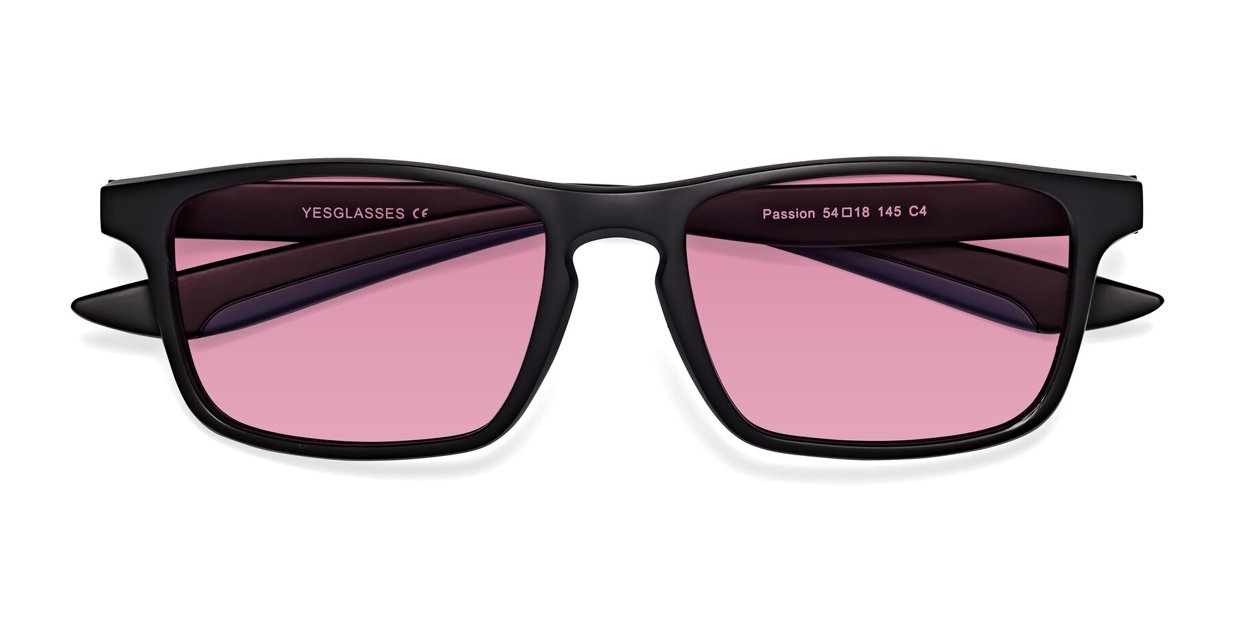 Folded Front of Passion in Matte Black-Blue with Medium Wine Tinted Lenses