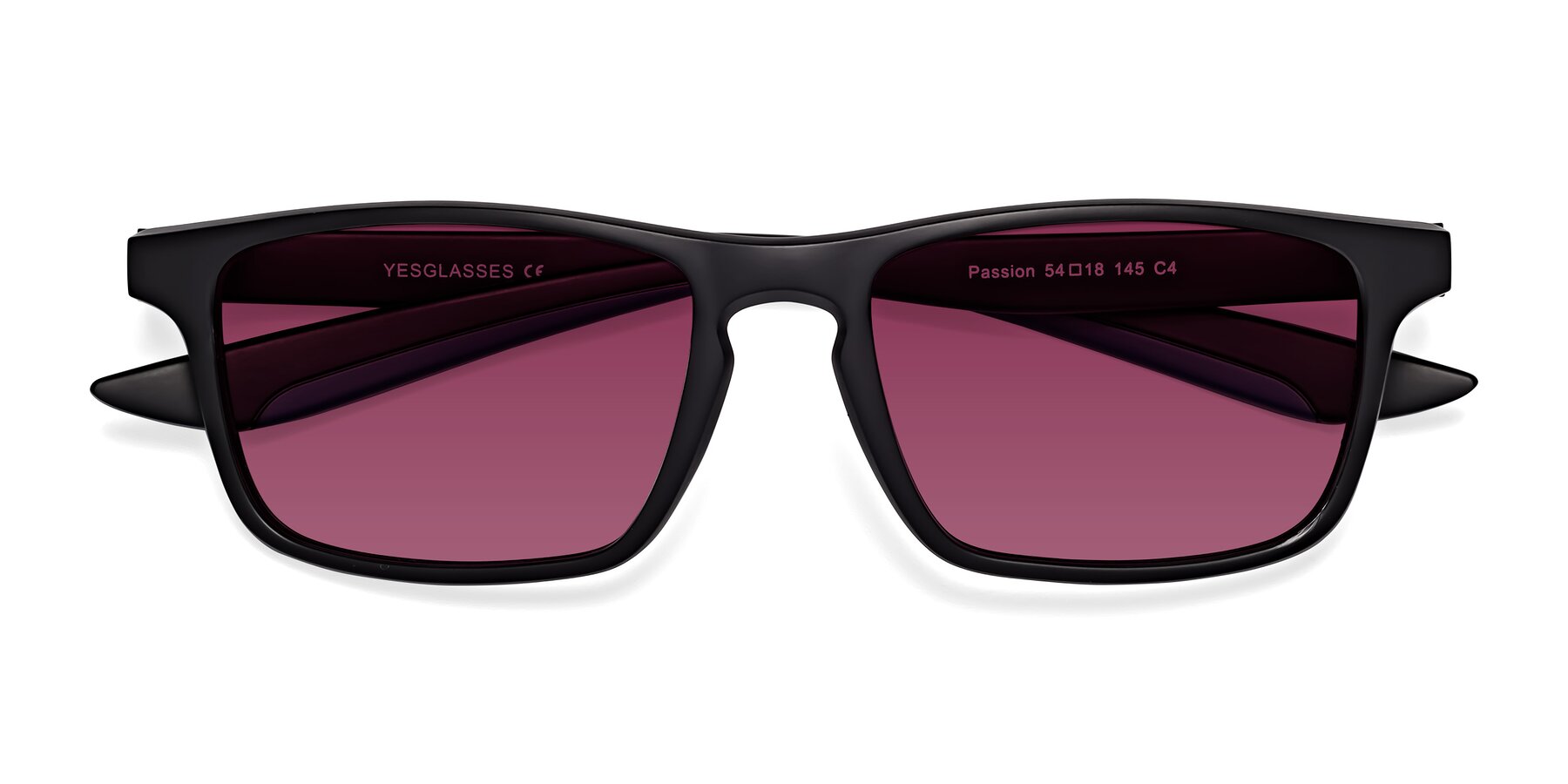 Folded Front of Passion in Matte Black-Blue with Wine Tinted Lenses